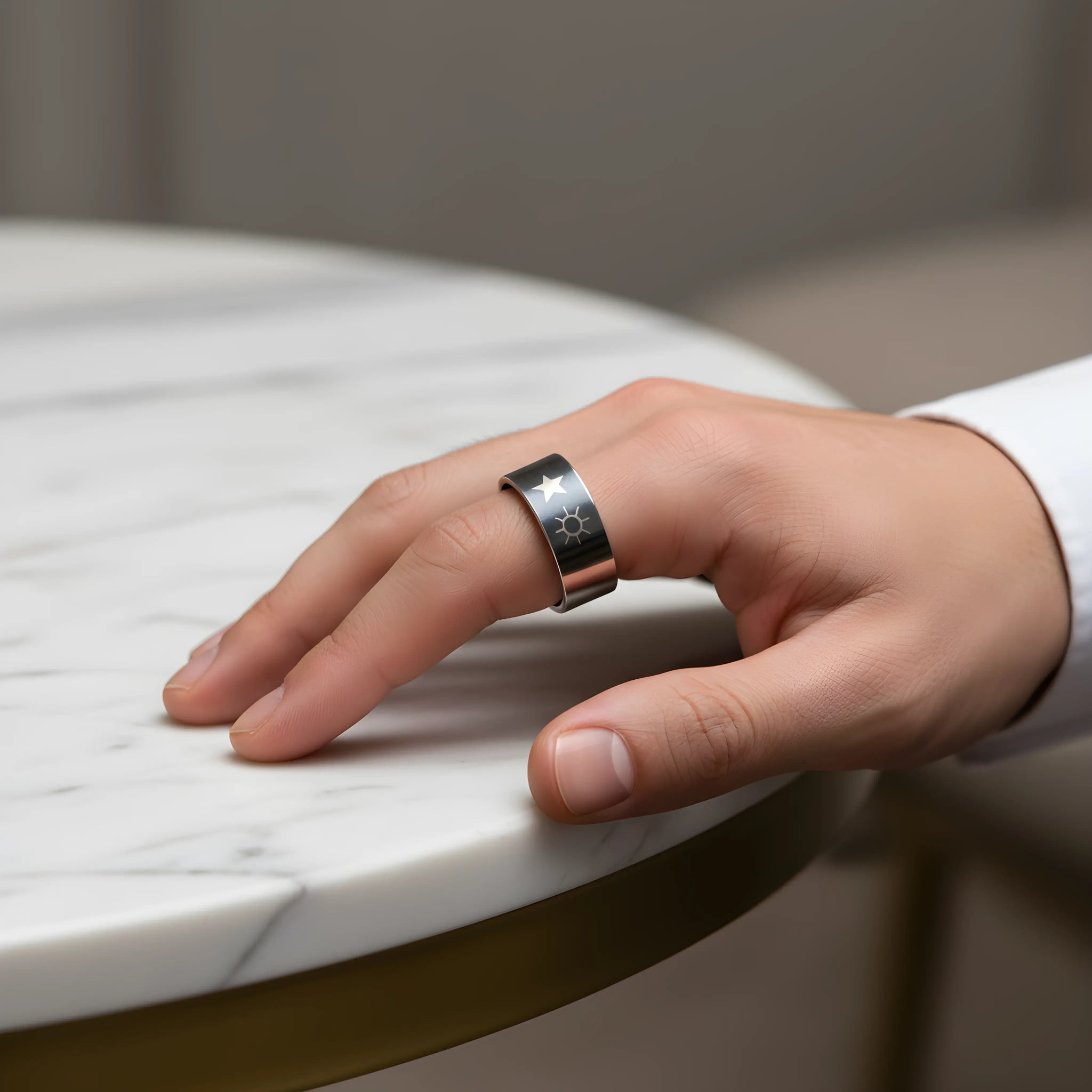 Stainless Steel Sun & Star Engraved Ring 5.6cm