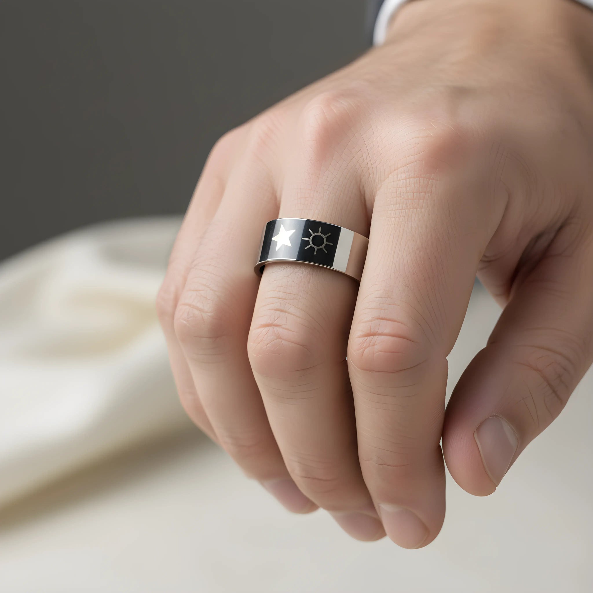 Stainless Steel Sun & Star Engraved Ring 5.6cm