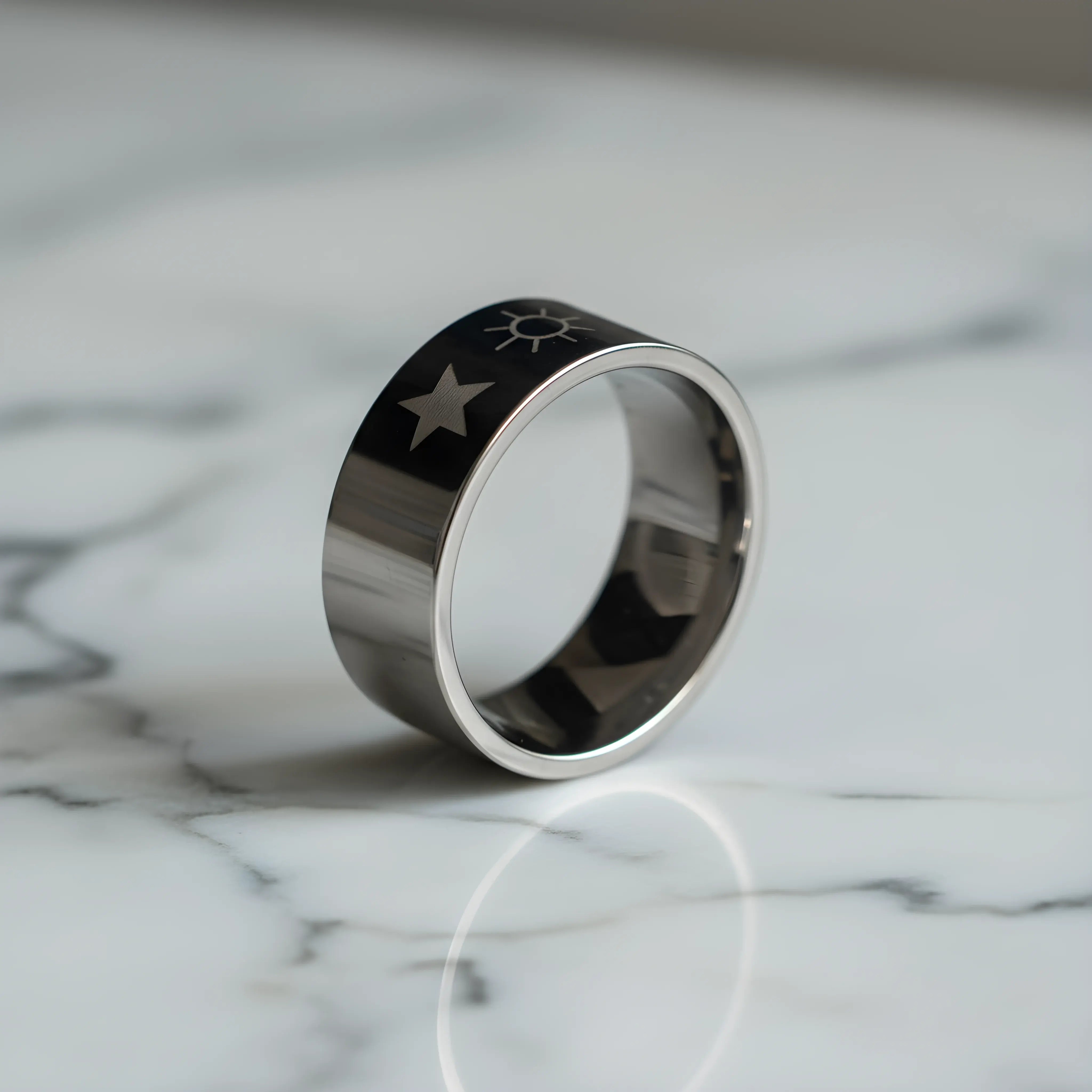 Stainless Steel Sun & Star Engraved Ring 5.6cm
