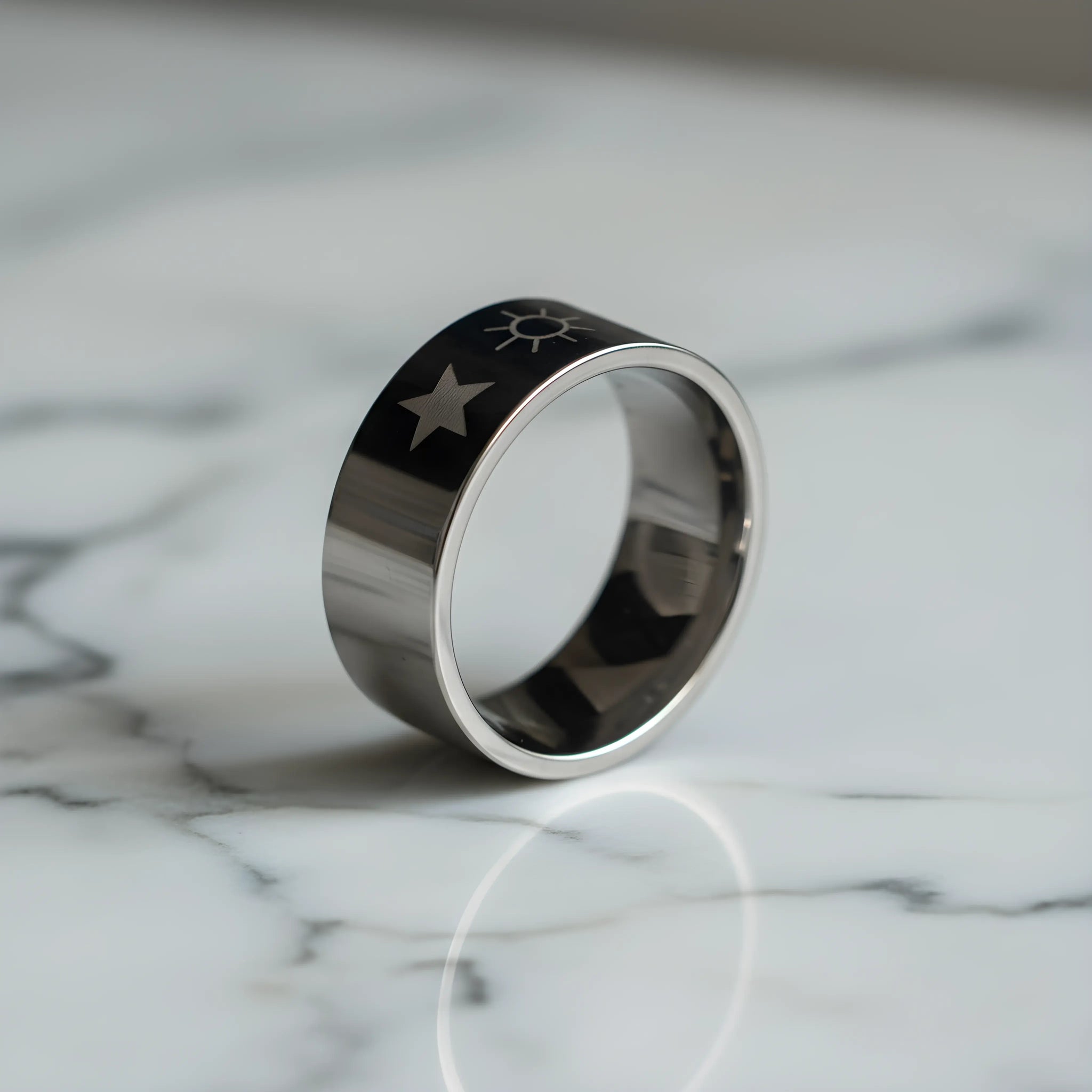 Stainless Steel Sun & Star Engraved Ring 5.6cm