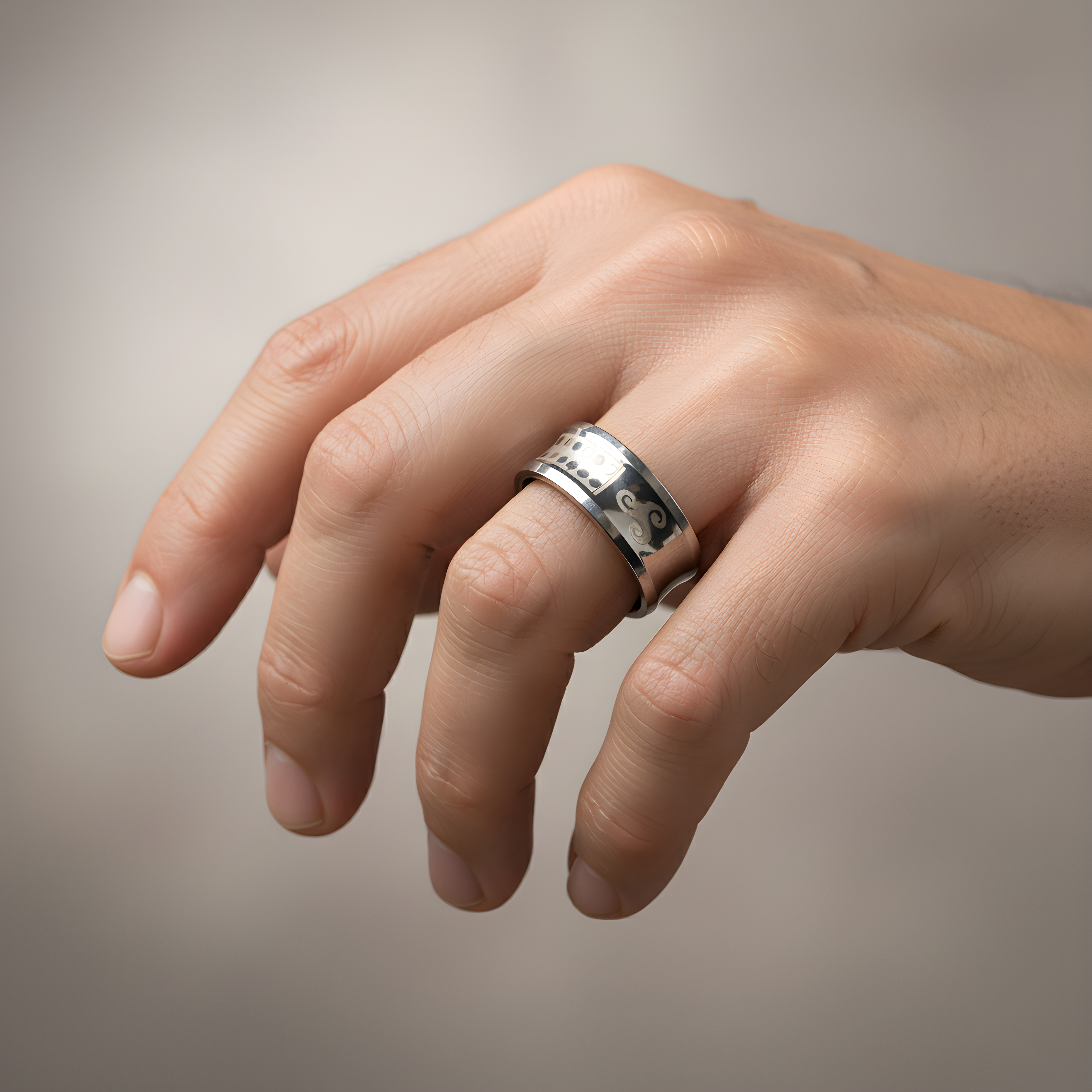 Stainless Steel Pattern Engraved Ring