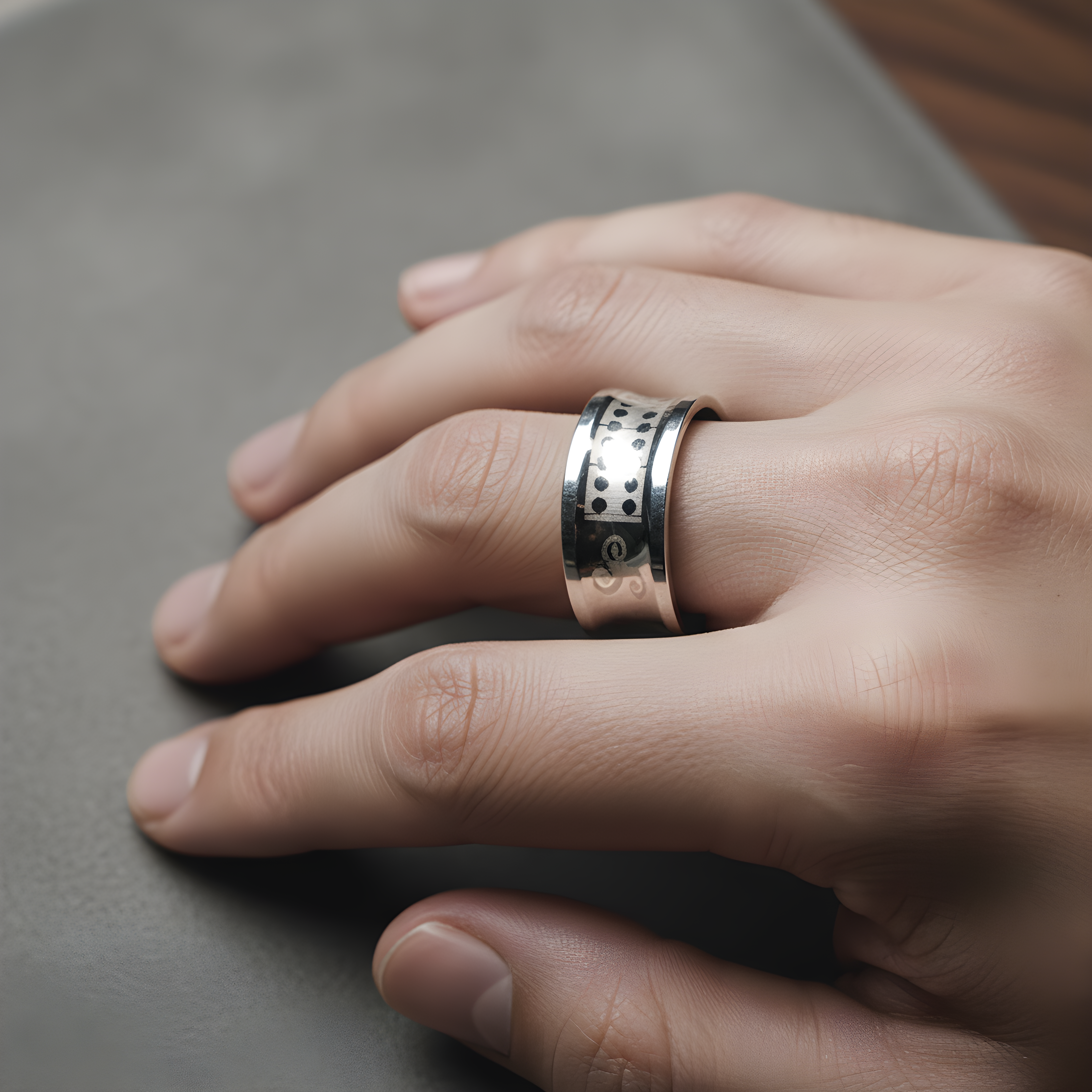 Stainless Steel Pattern Engraved Ring