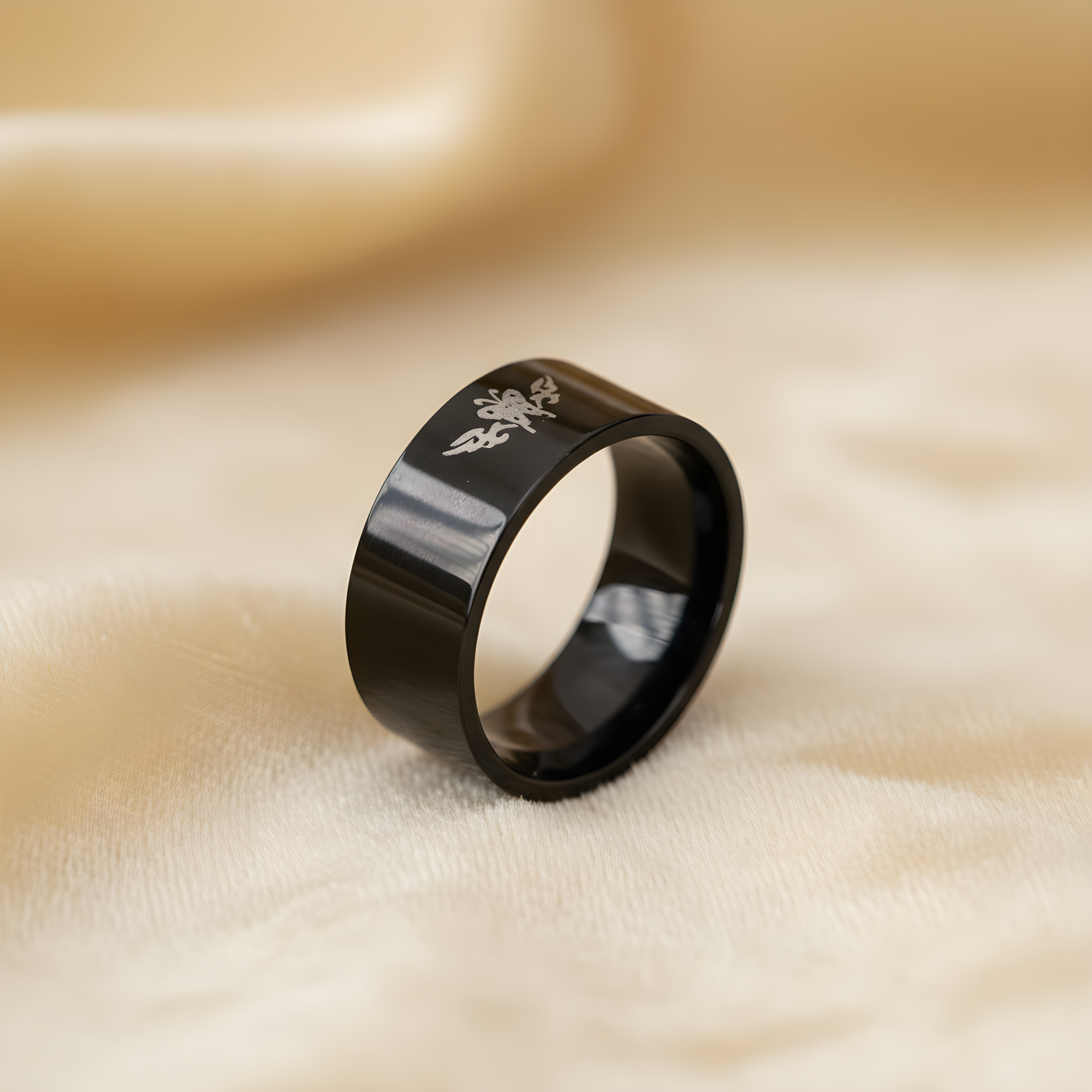 Minimalist Black Engraved Ring
