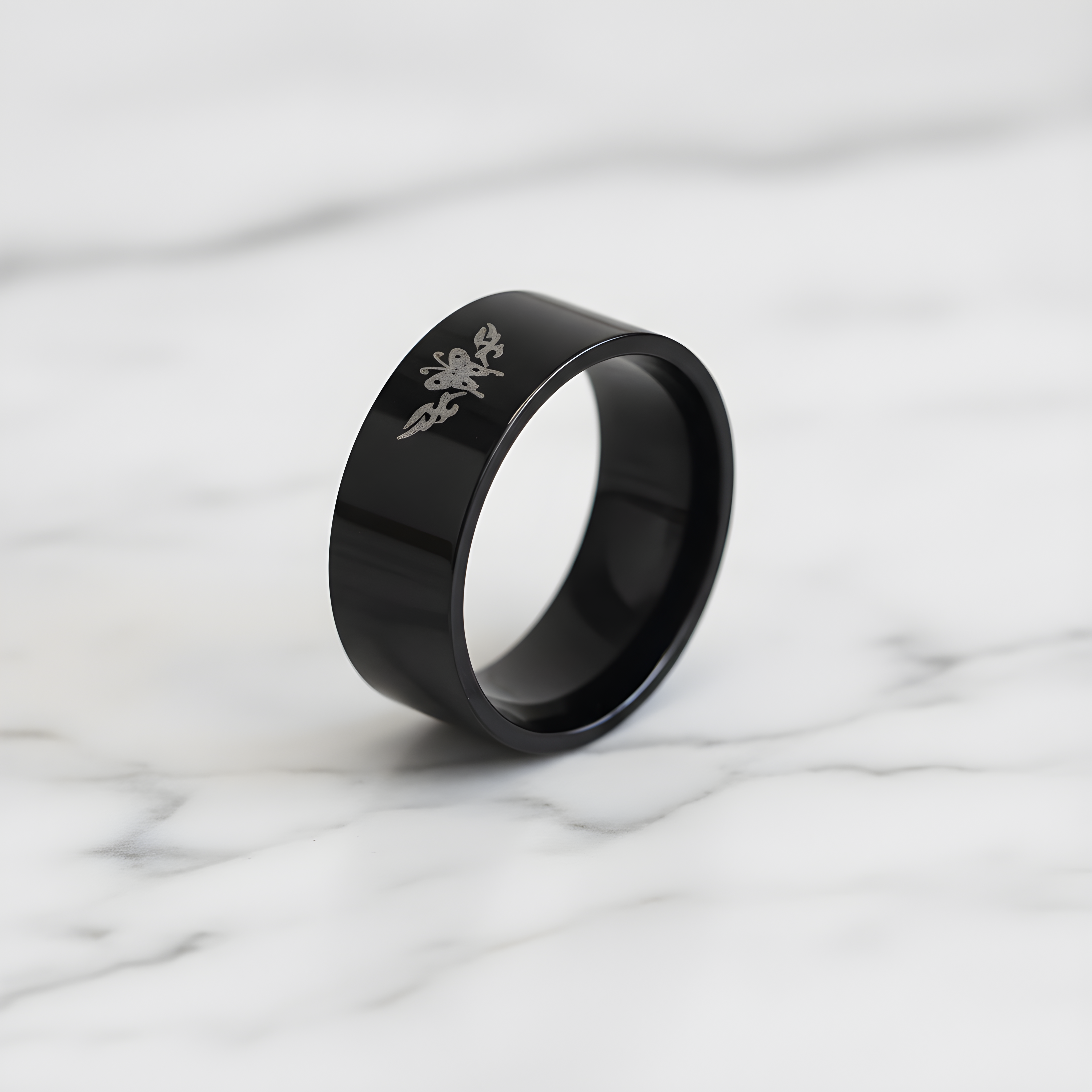 Minimalist Black Engraved Ring