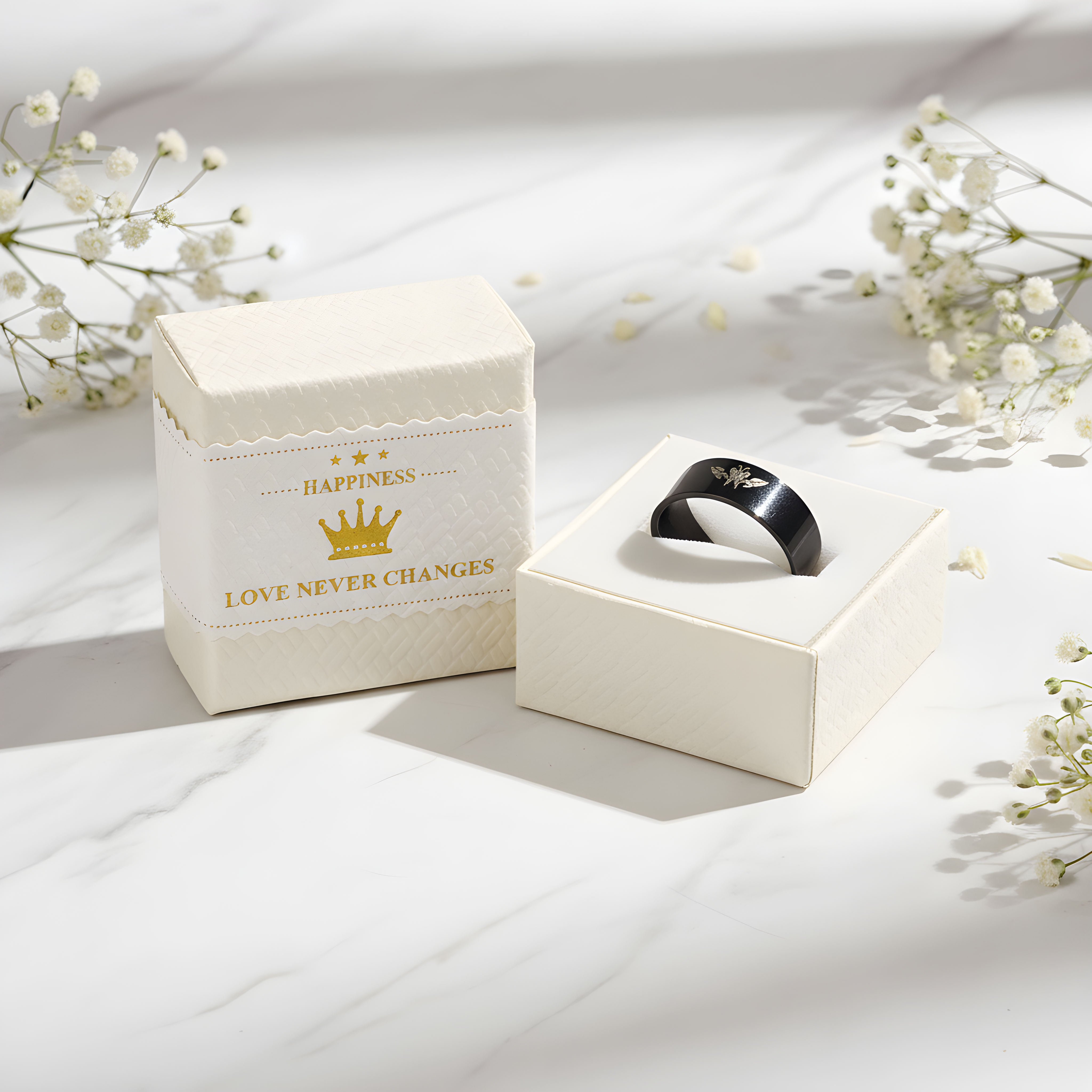 Minimalist Black Engraved Ring