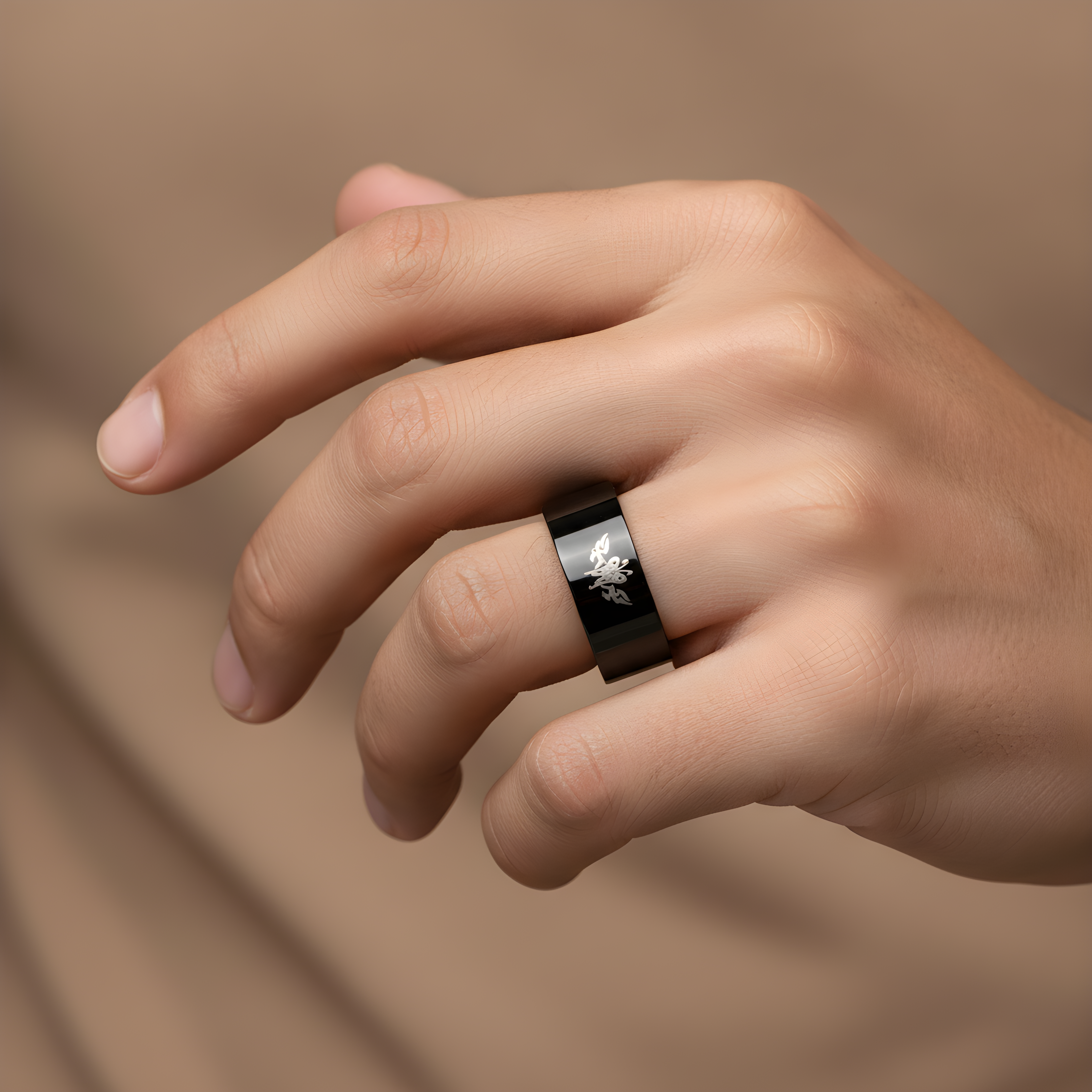 Minimalist Black Engraved Ring