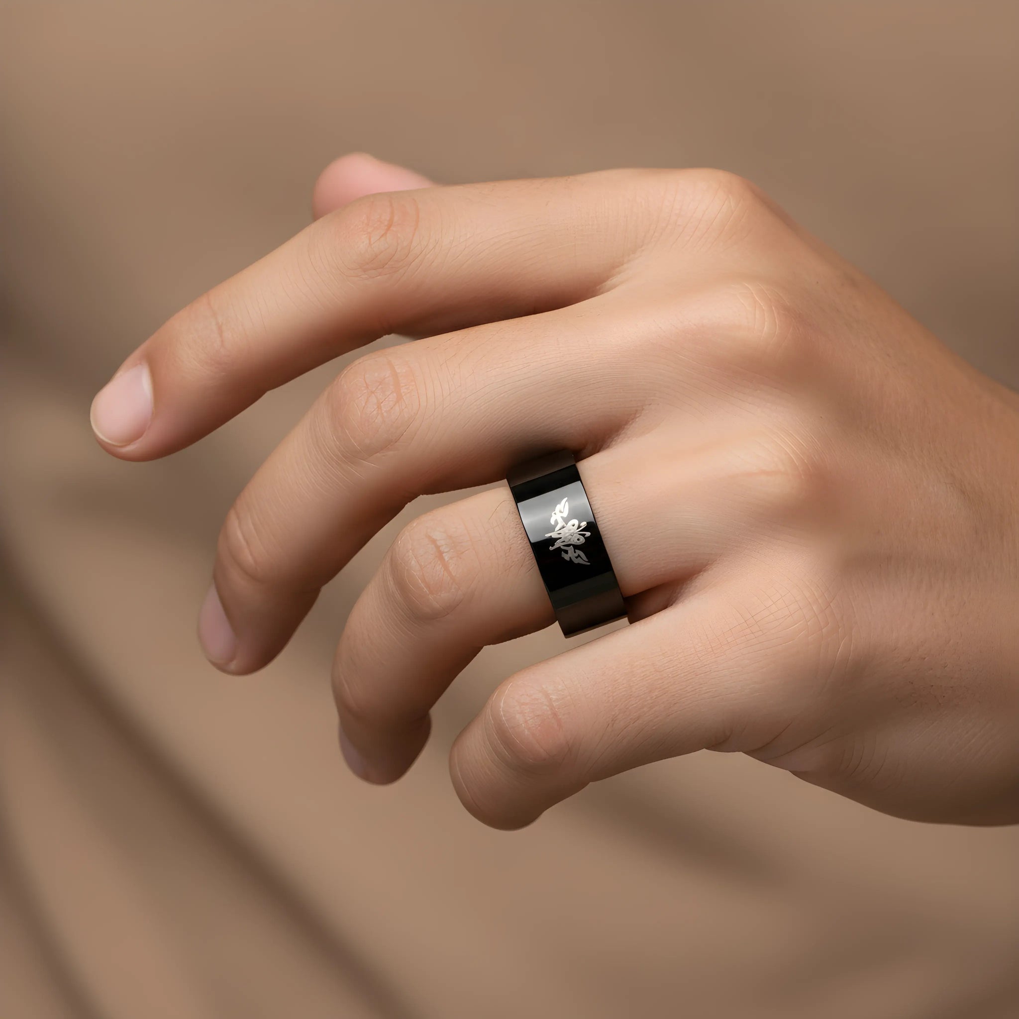Minimalist Black Engraved Ring 5.6cm