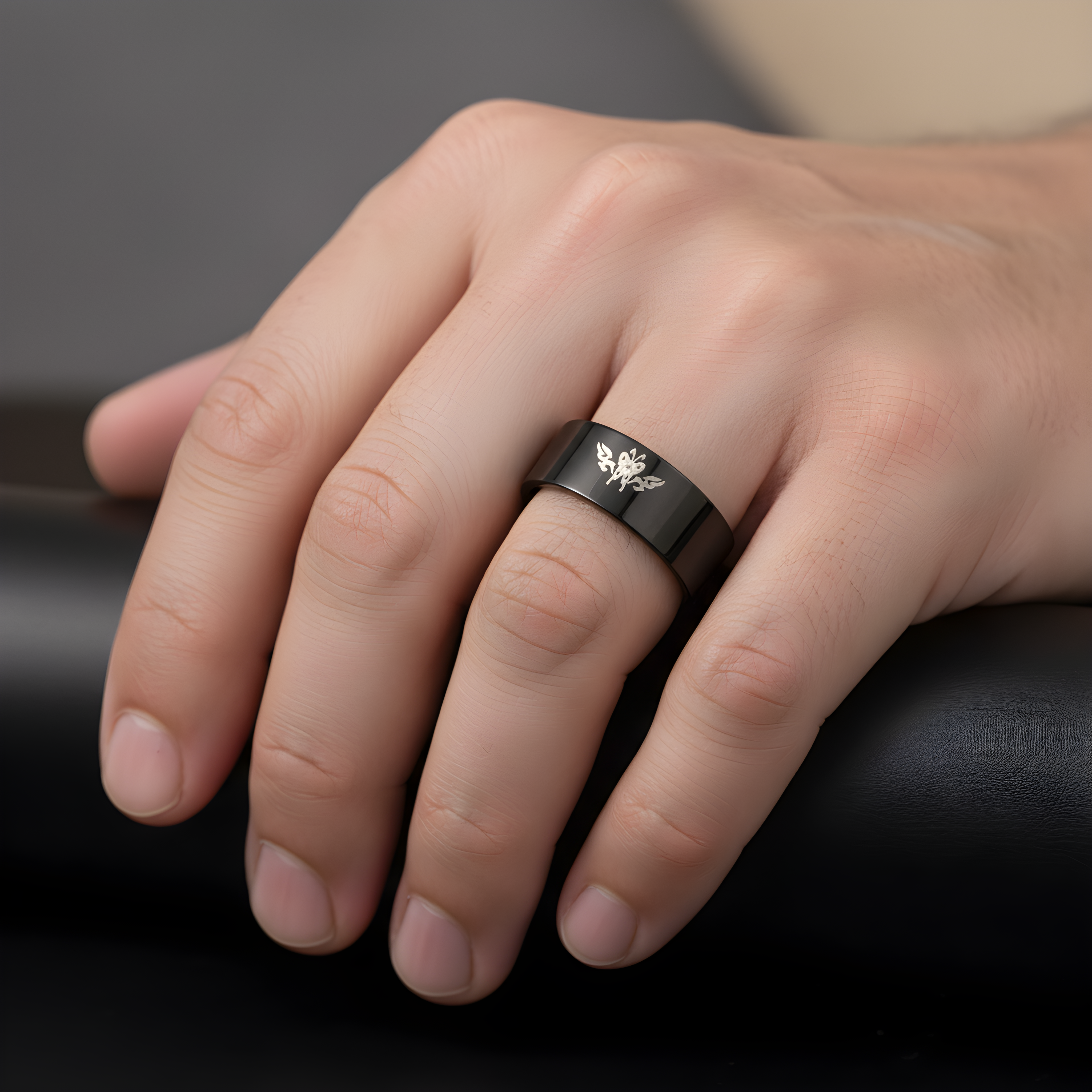 Minimalist Black Engraved Ring