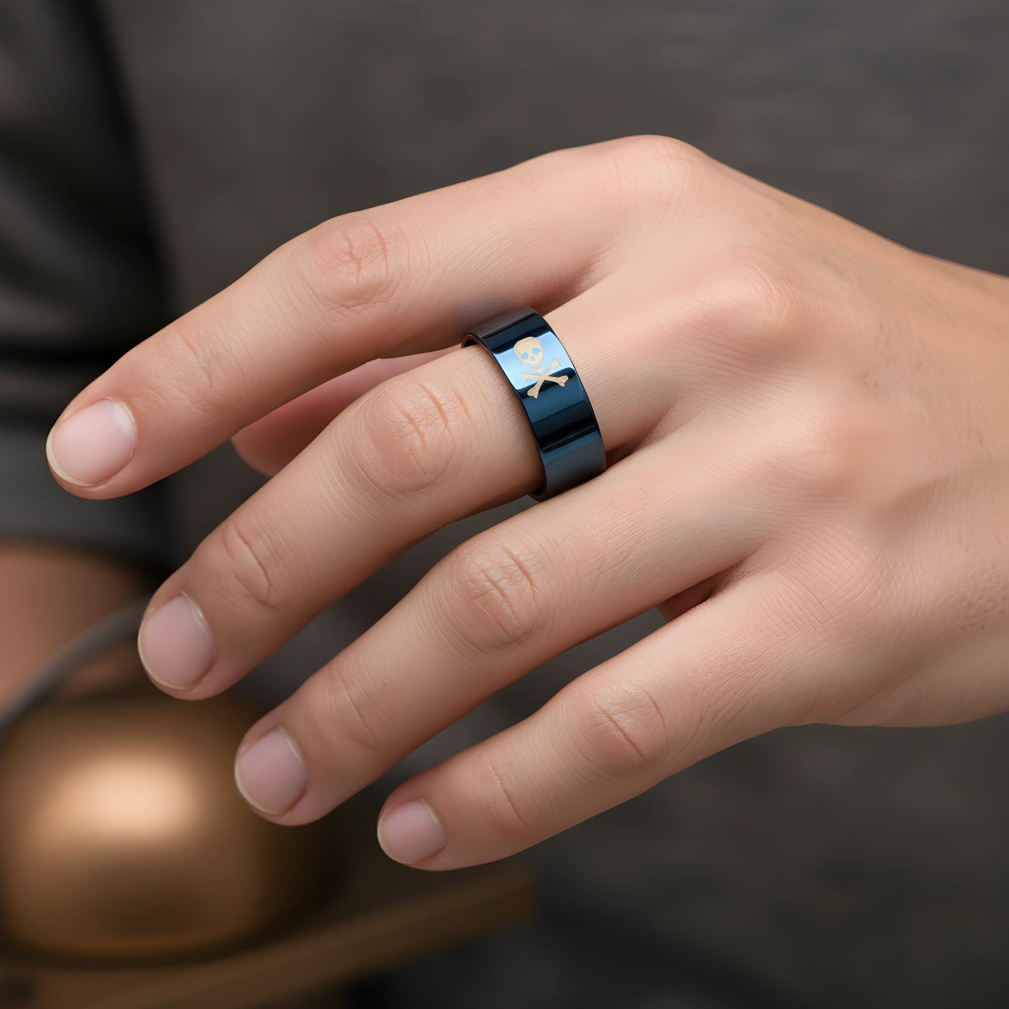 Skull & Crossbones Black Ring 6.2cm