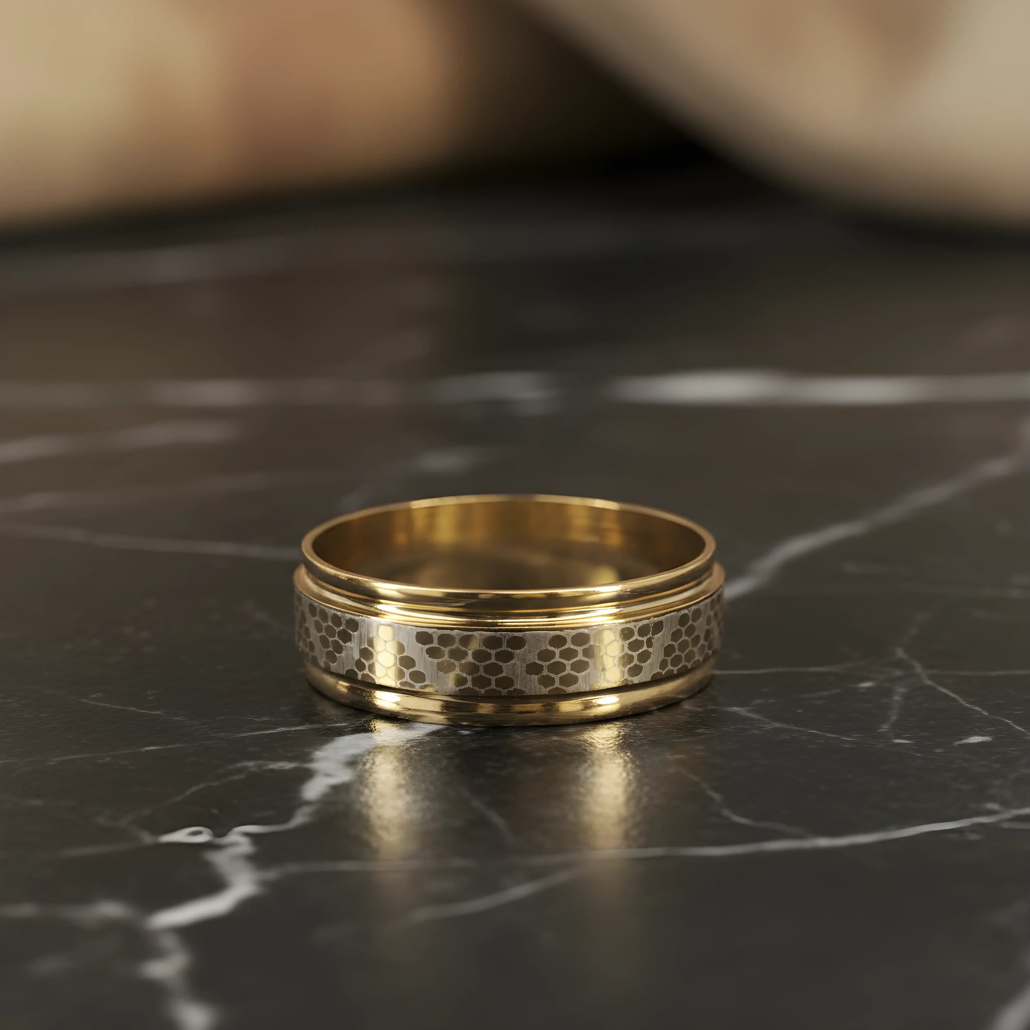 Gold Honeycomb Pattern Ring 6.5cm