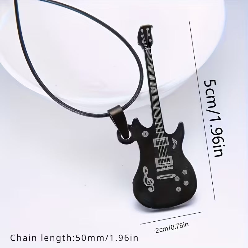 Black Guitar Pendant Necklace – Stainless Steel Music Lover Jewelry for Men & Women