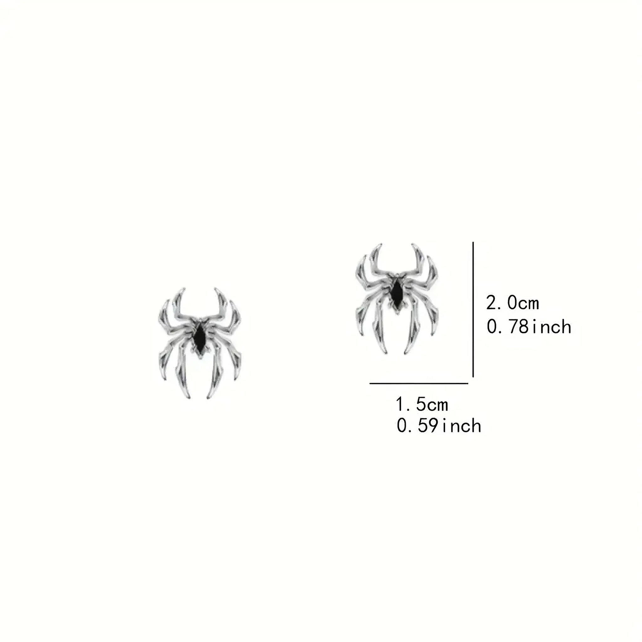 🕷️ Gothic Spider Stud Earrings – Silver Black Gem Design