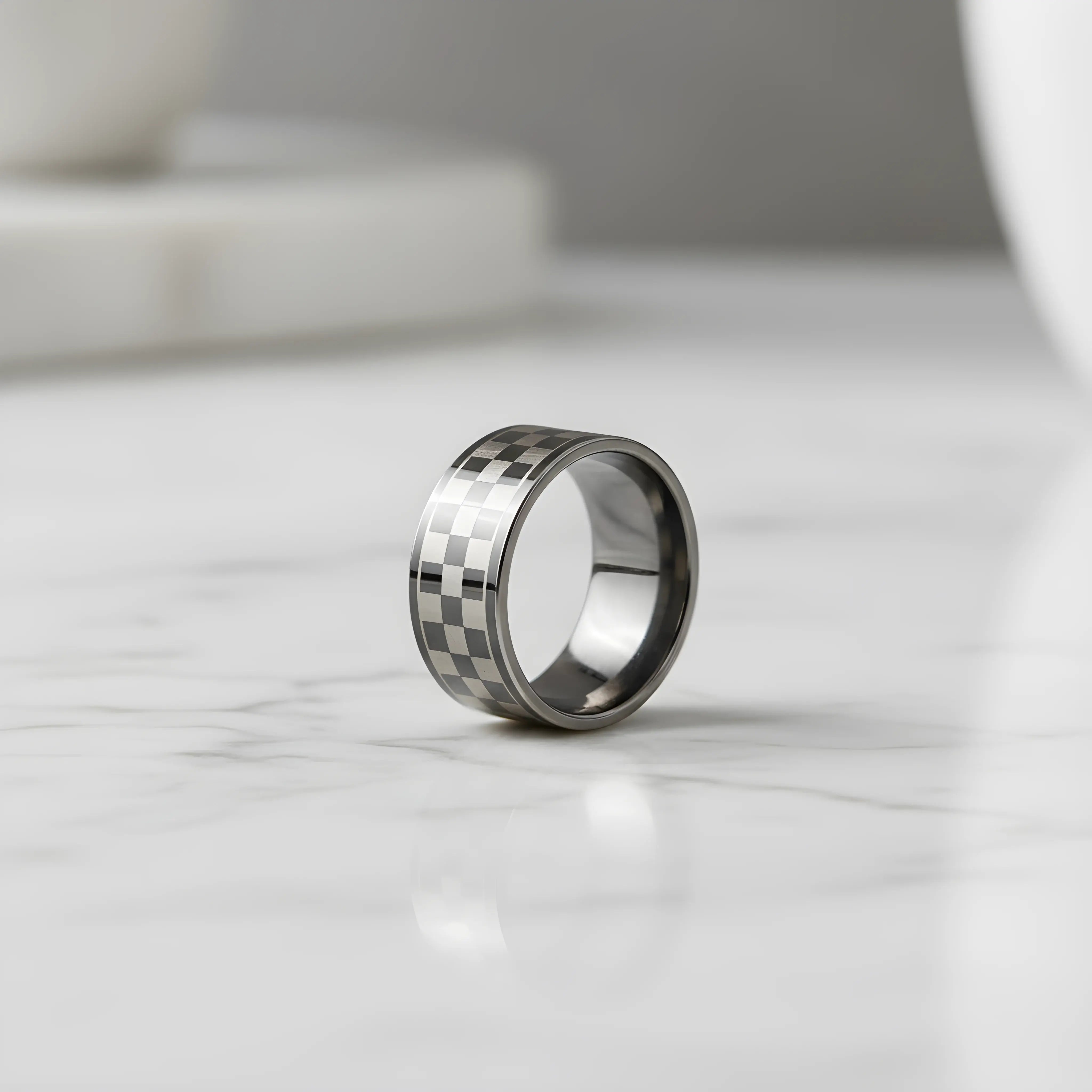 Checkered Stainless Steel Ring 5.6cm