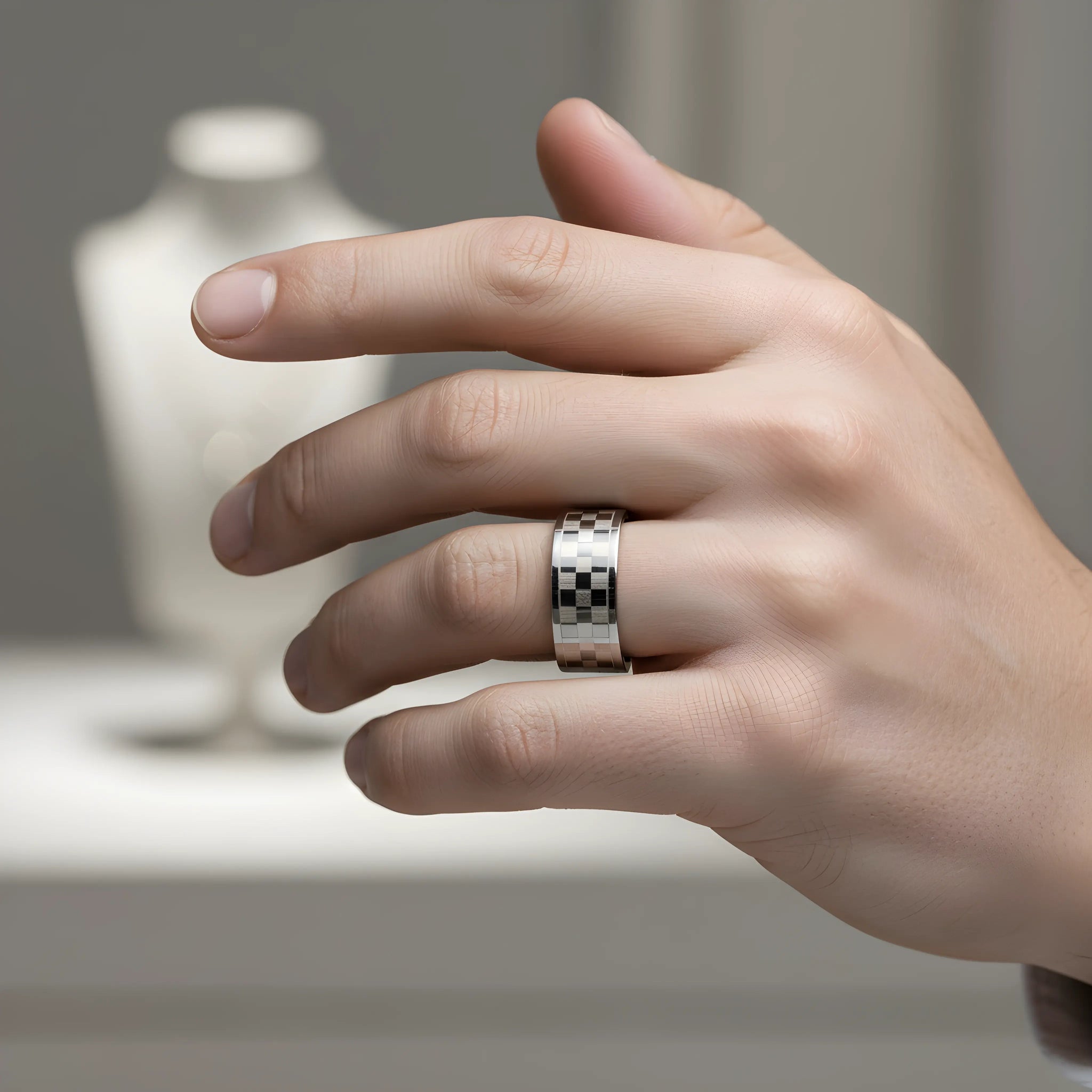 Checkered Stainless Steel Ring 5.6cm