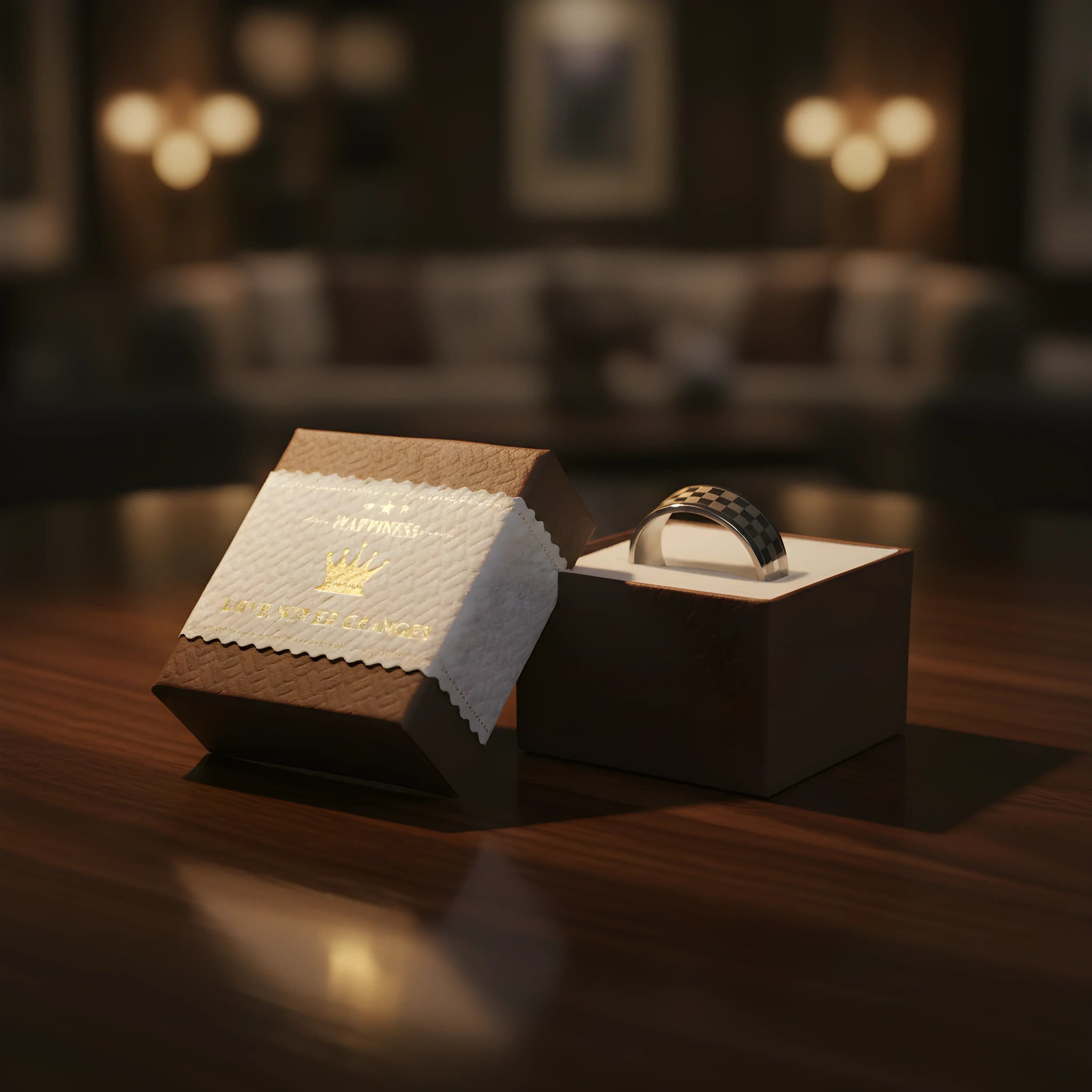 Checkered Stainless Steel Ring 5.6cm