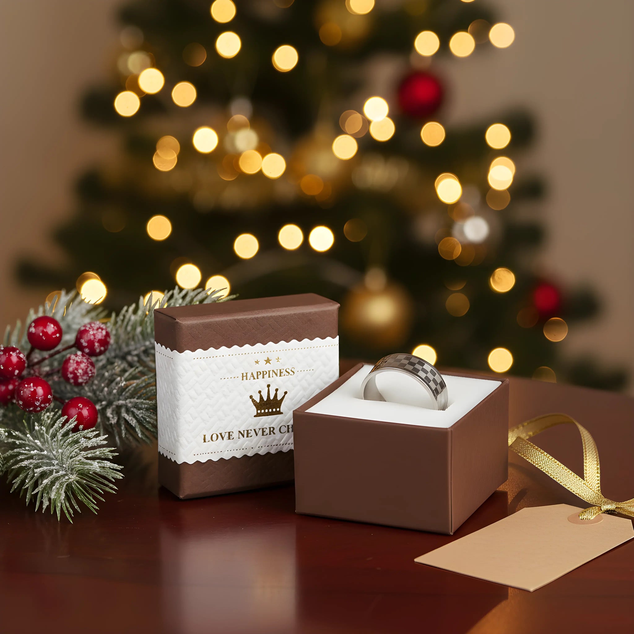 Checkered Stainless Steel Ring 5.6cm