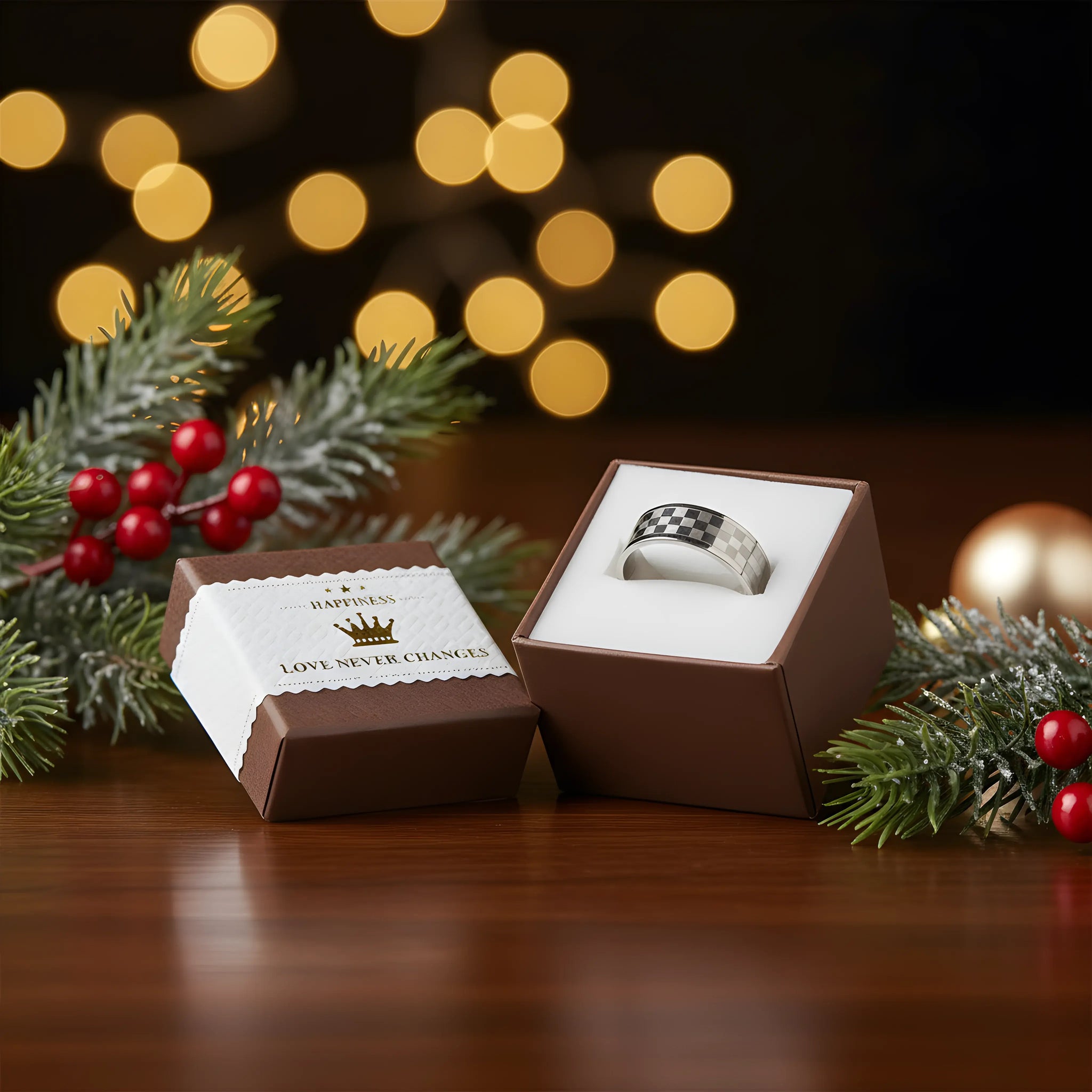 Checkered Stainless Steel Ring 5.6cm