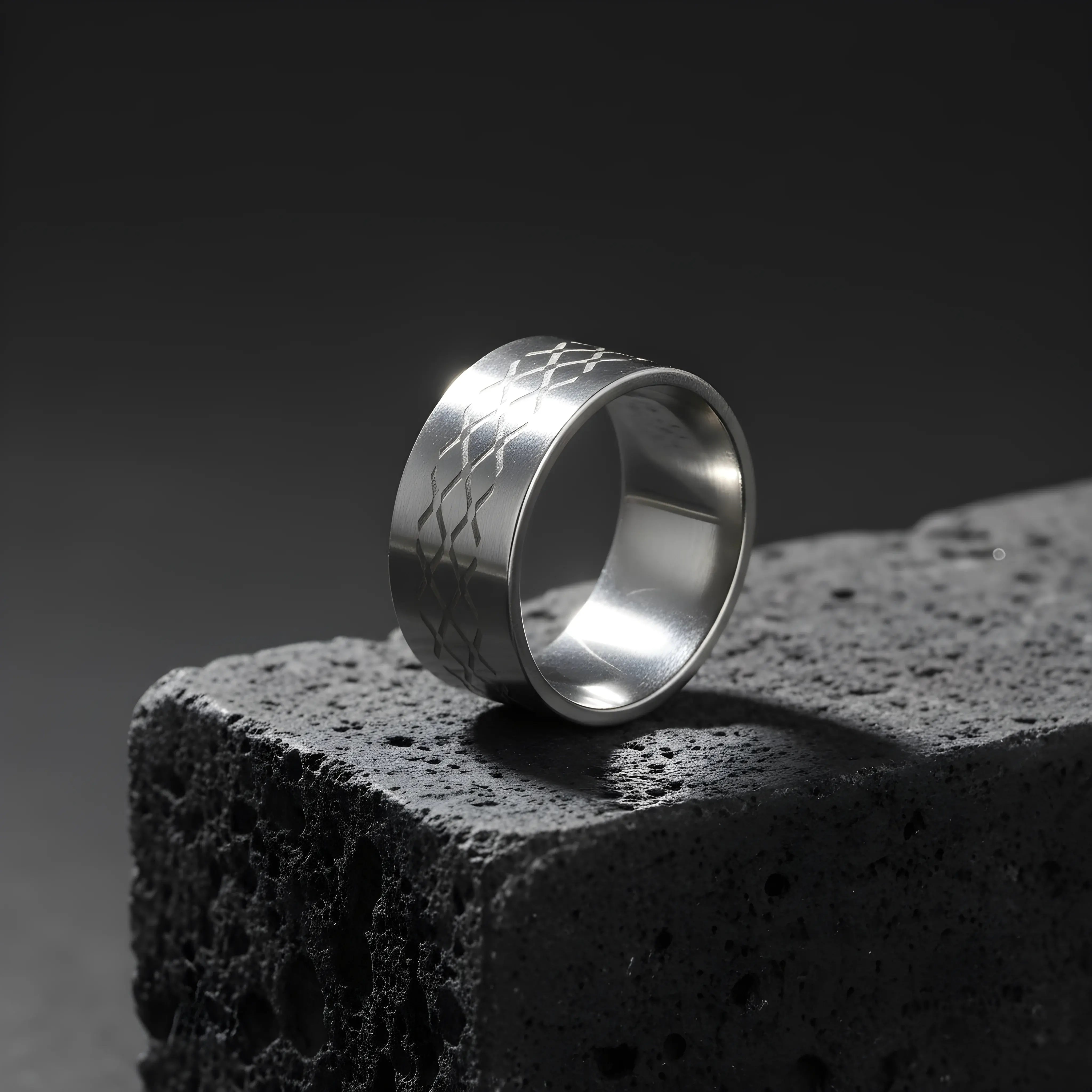 Engraved Silver Steel Ring 5.6cm