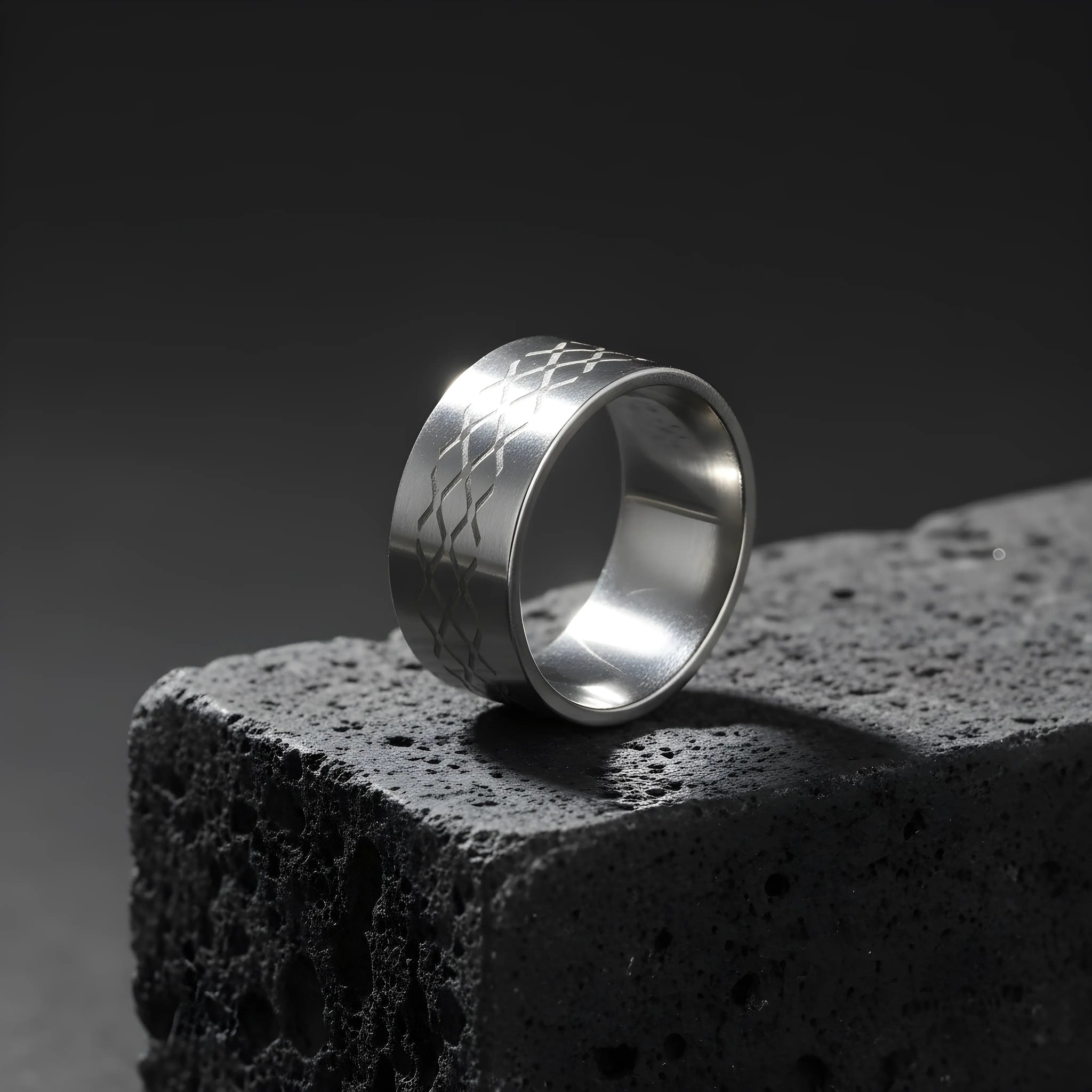 Engraved Silver Steel Ring 5.6cm