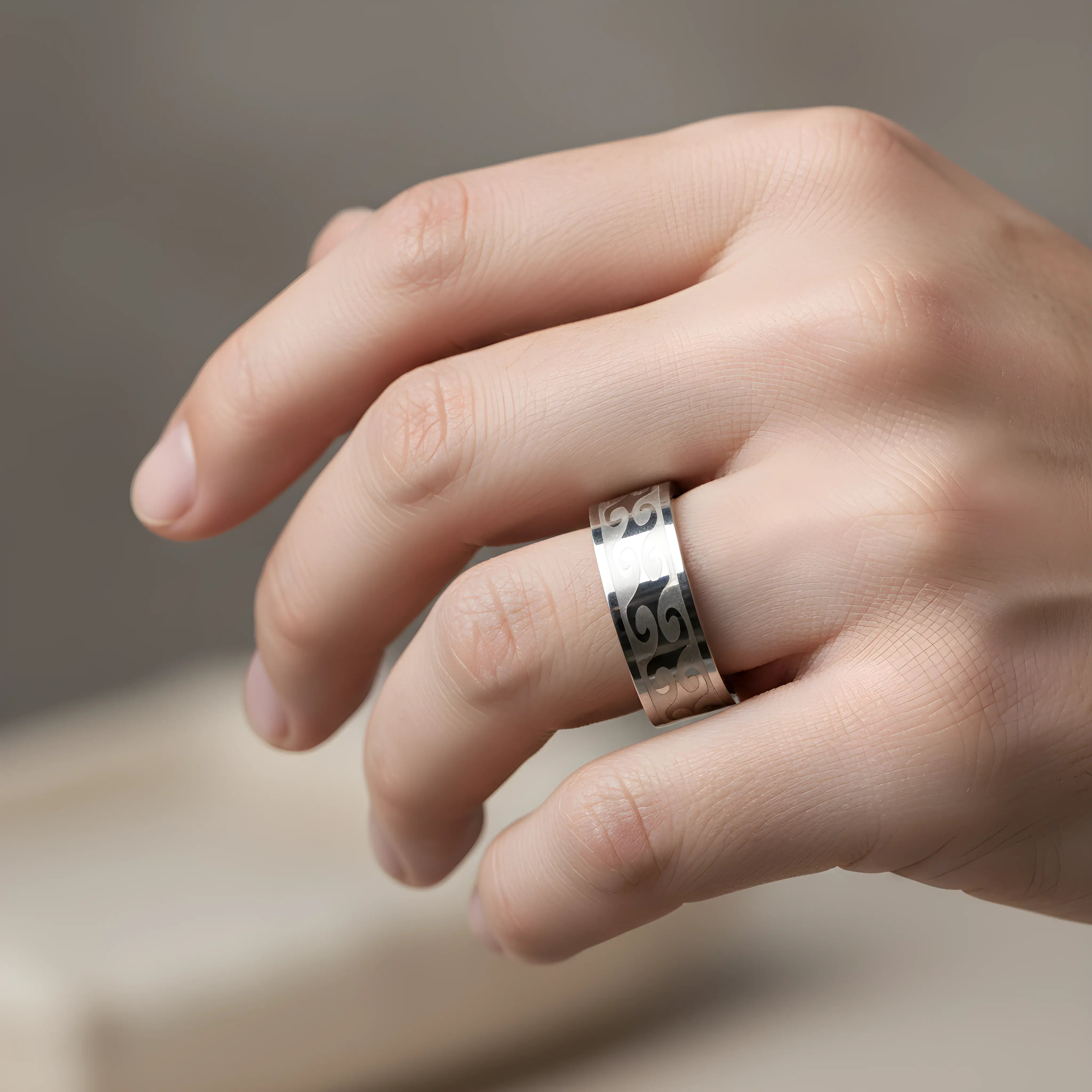 Wave Engraved Silver Ring 5.9cm