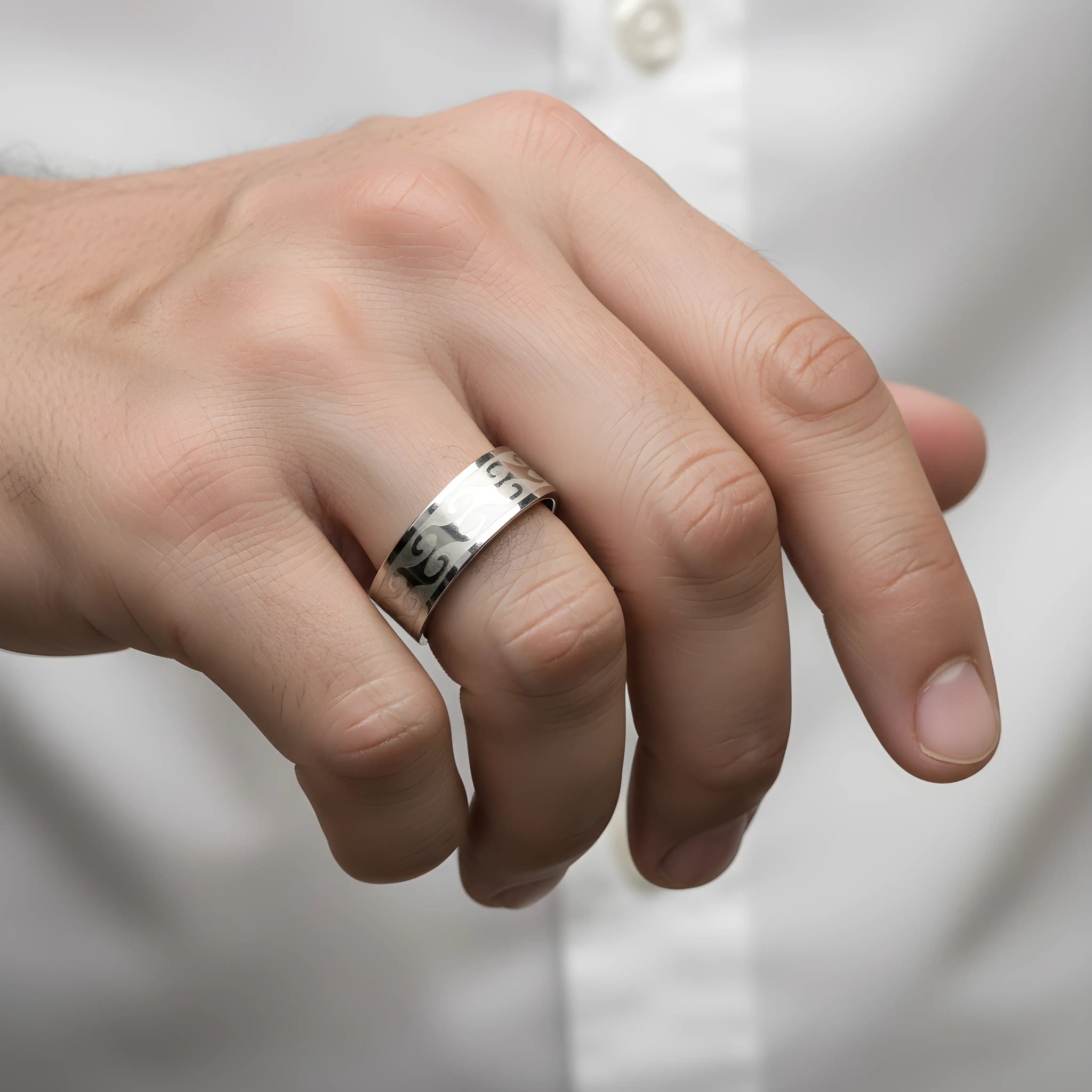 Wave Engraved Silver Ring 5.9cm