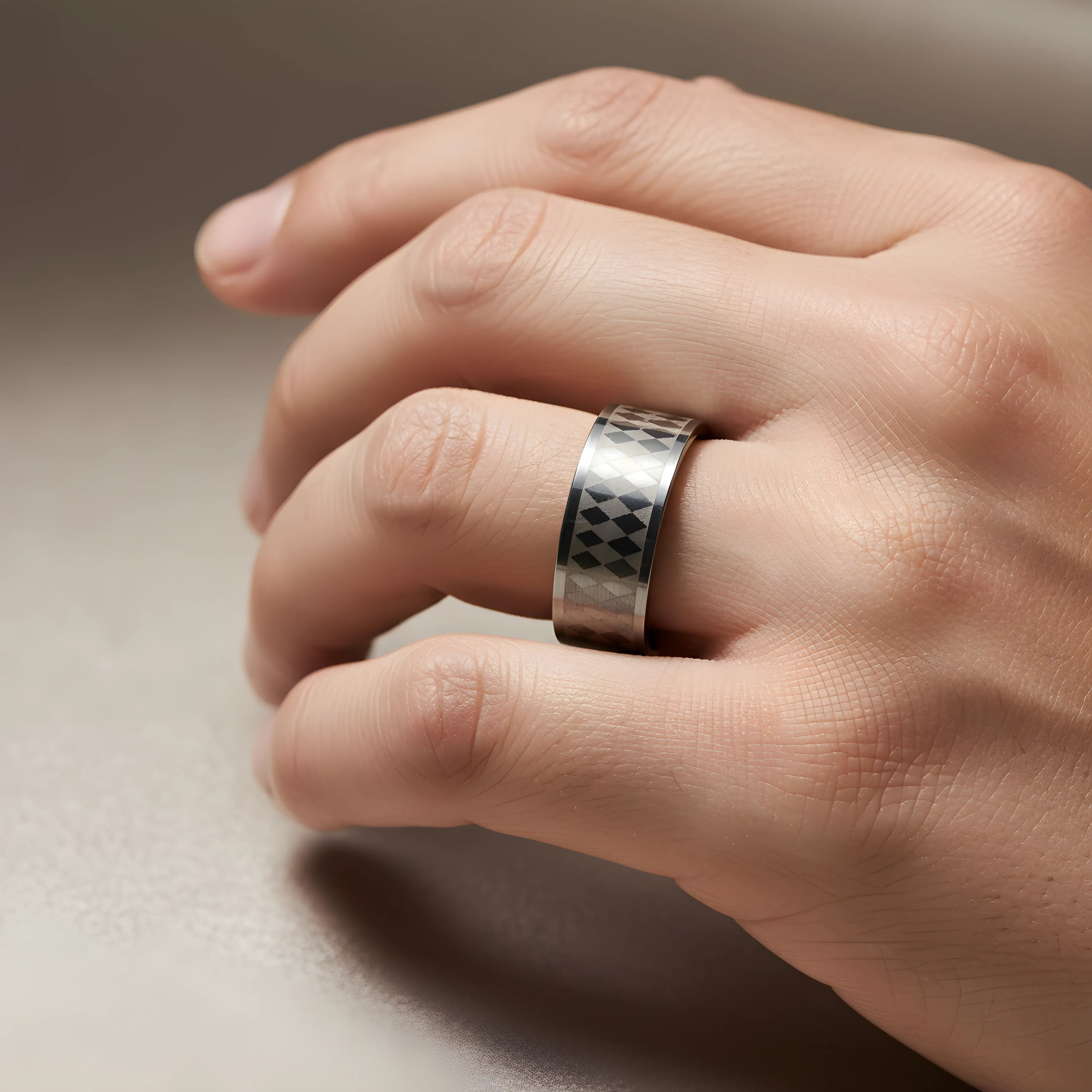 Diamond Pattern Steel Ring 6cm