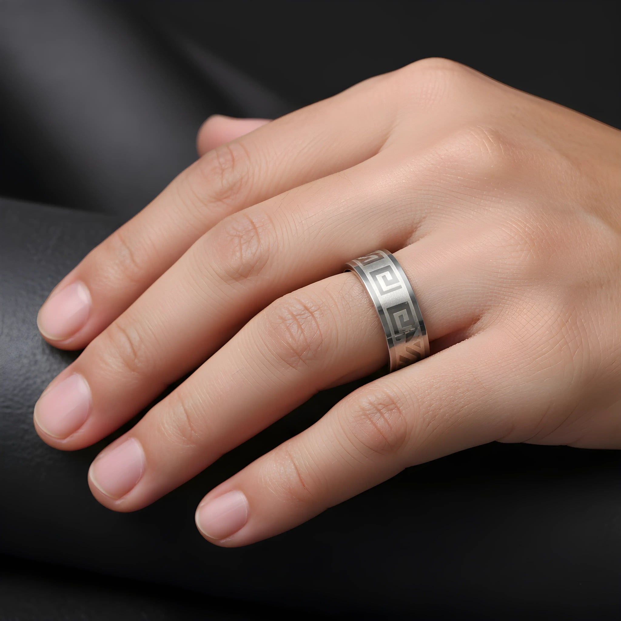 Geometric Pattern Steel Ring 5.9cm