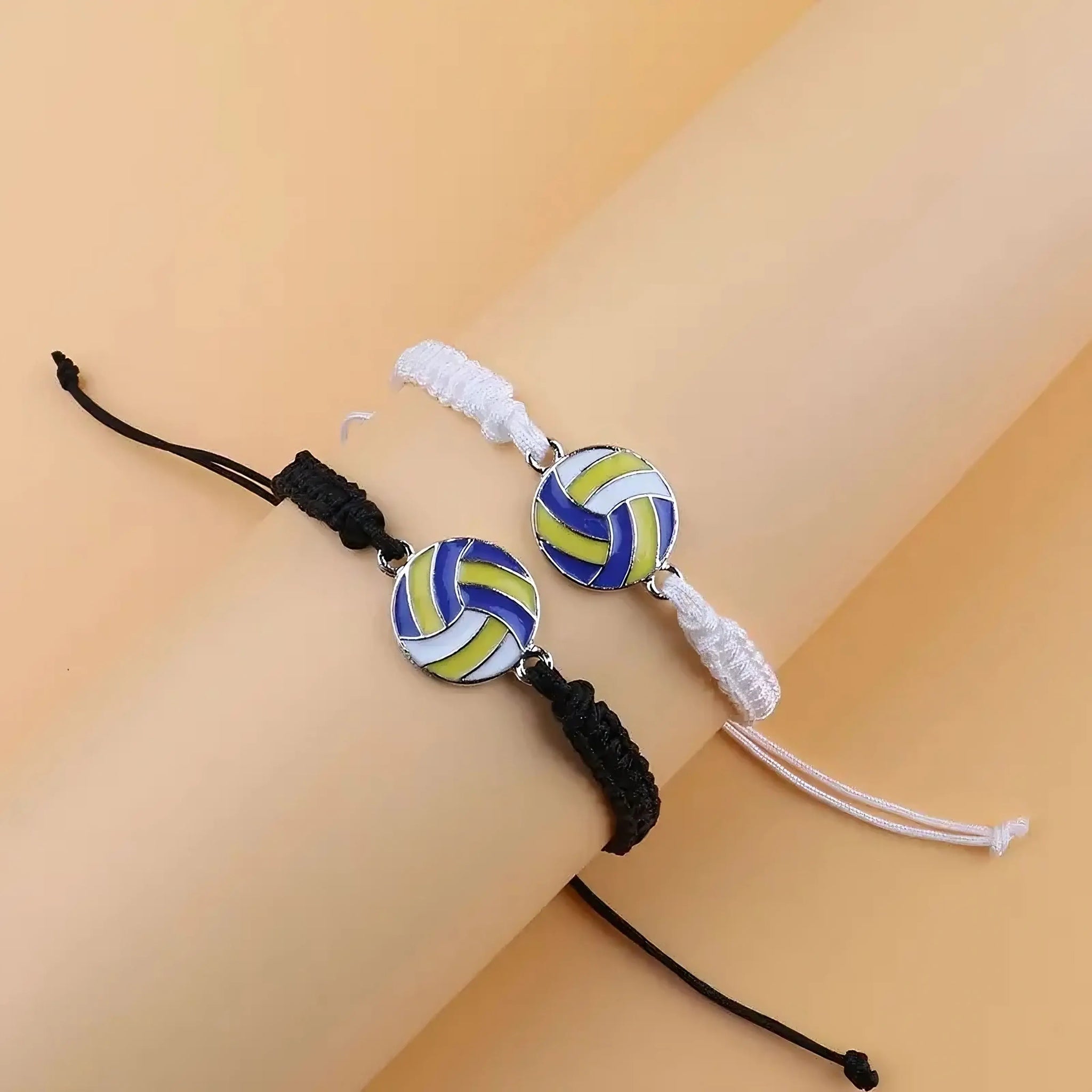 Volleyball Friendship Bracelets – Black & White Adjustable Pair