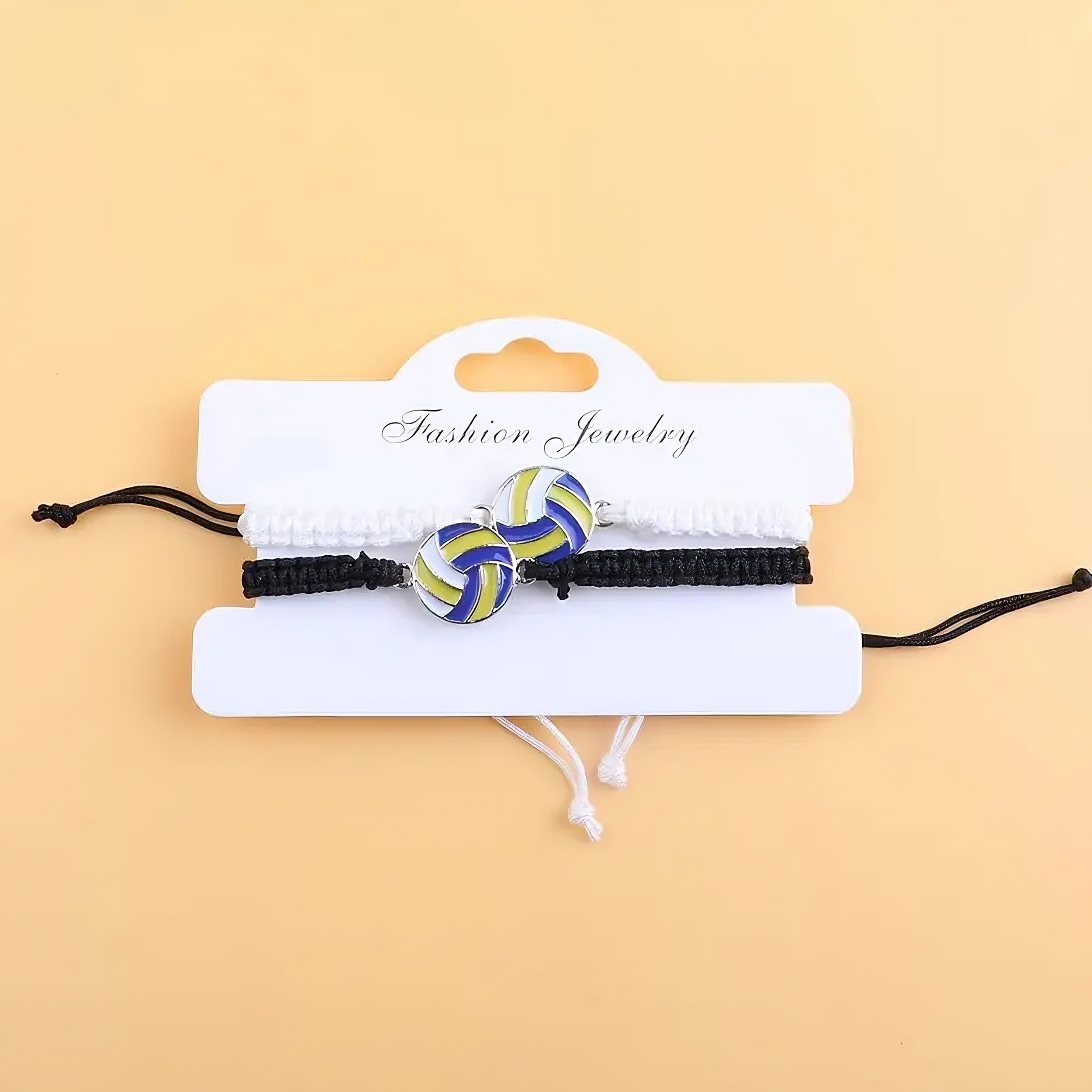 Volleyball Friendship Bracelets – Black & White Adjustable Pair