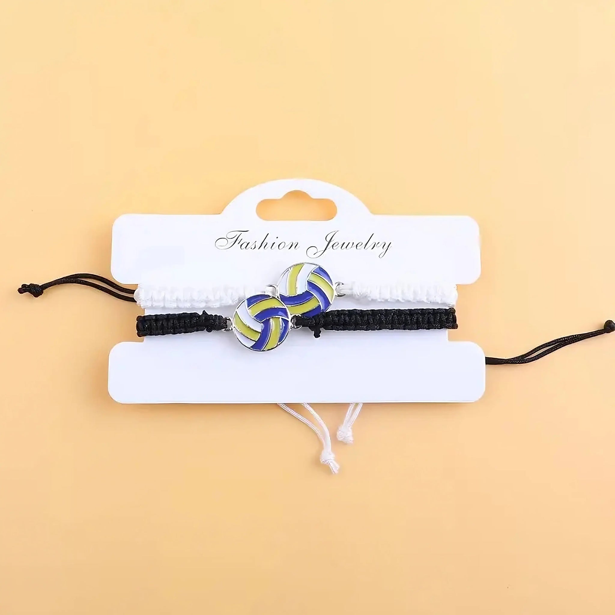 Volleyball Friendship Bracelets – Black & White Adjustable Pair