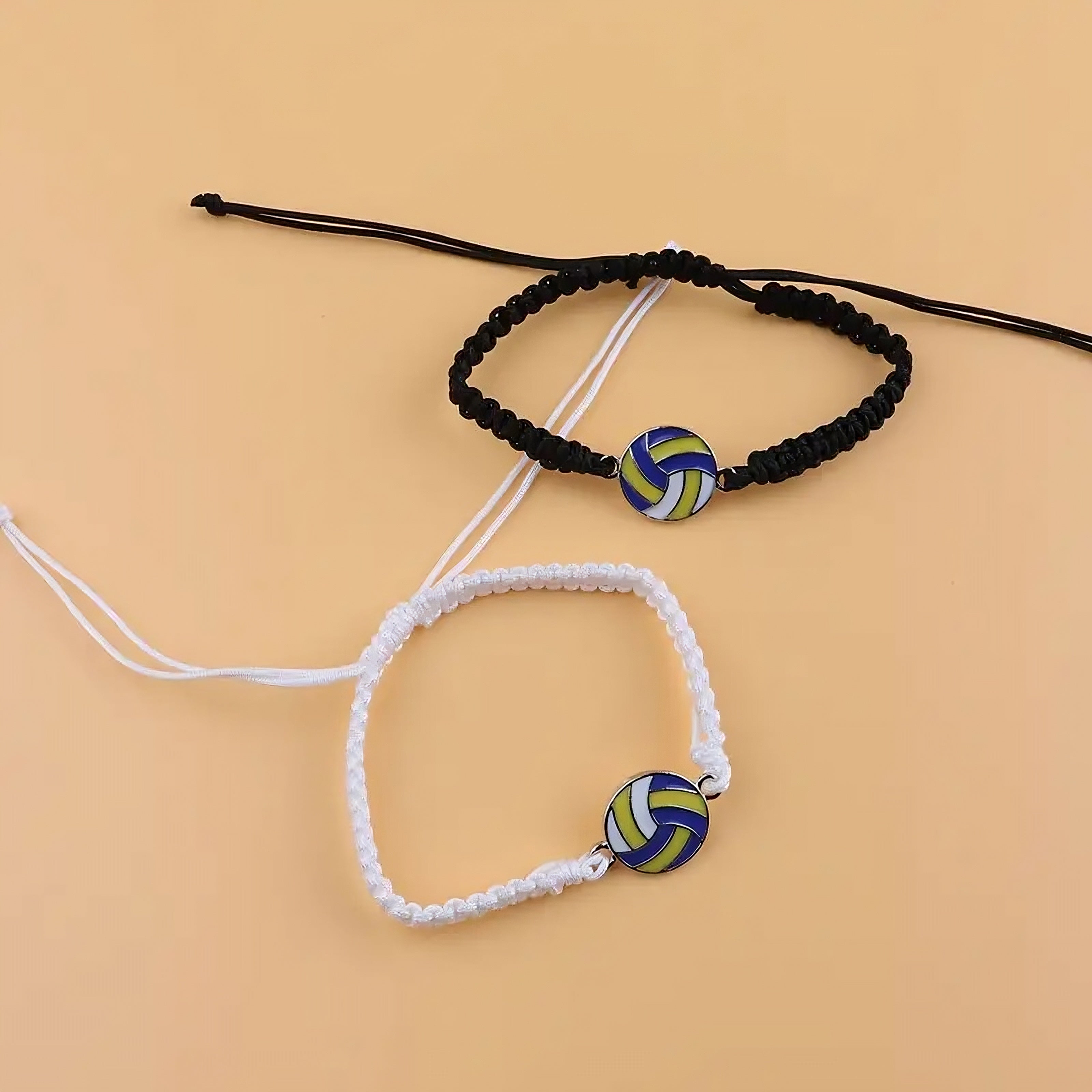 Volleyball Friendship Bracelets – Black & White Adjustable Pair