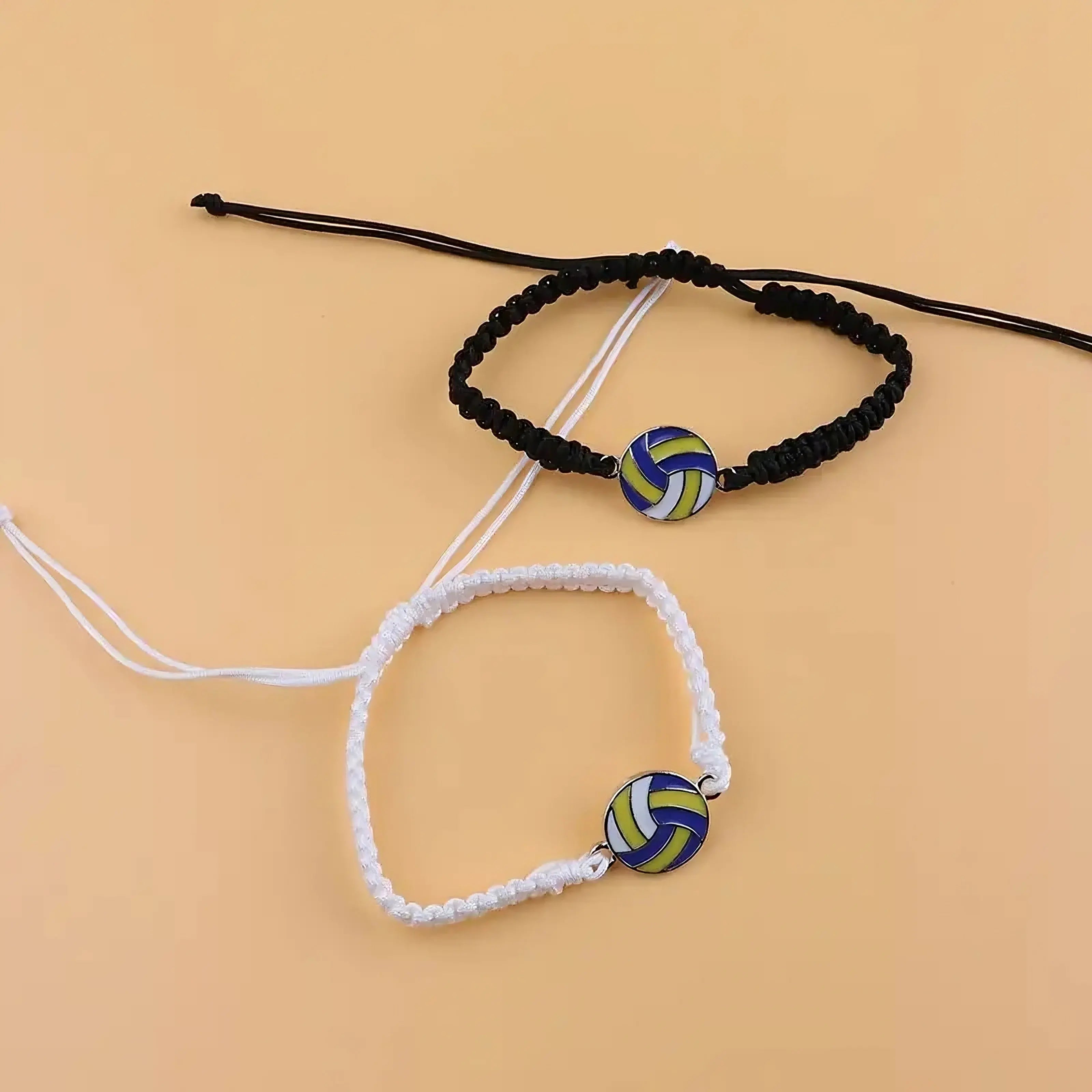 Volleyball Friendship Bracelets – Black & White Adjustable Pair