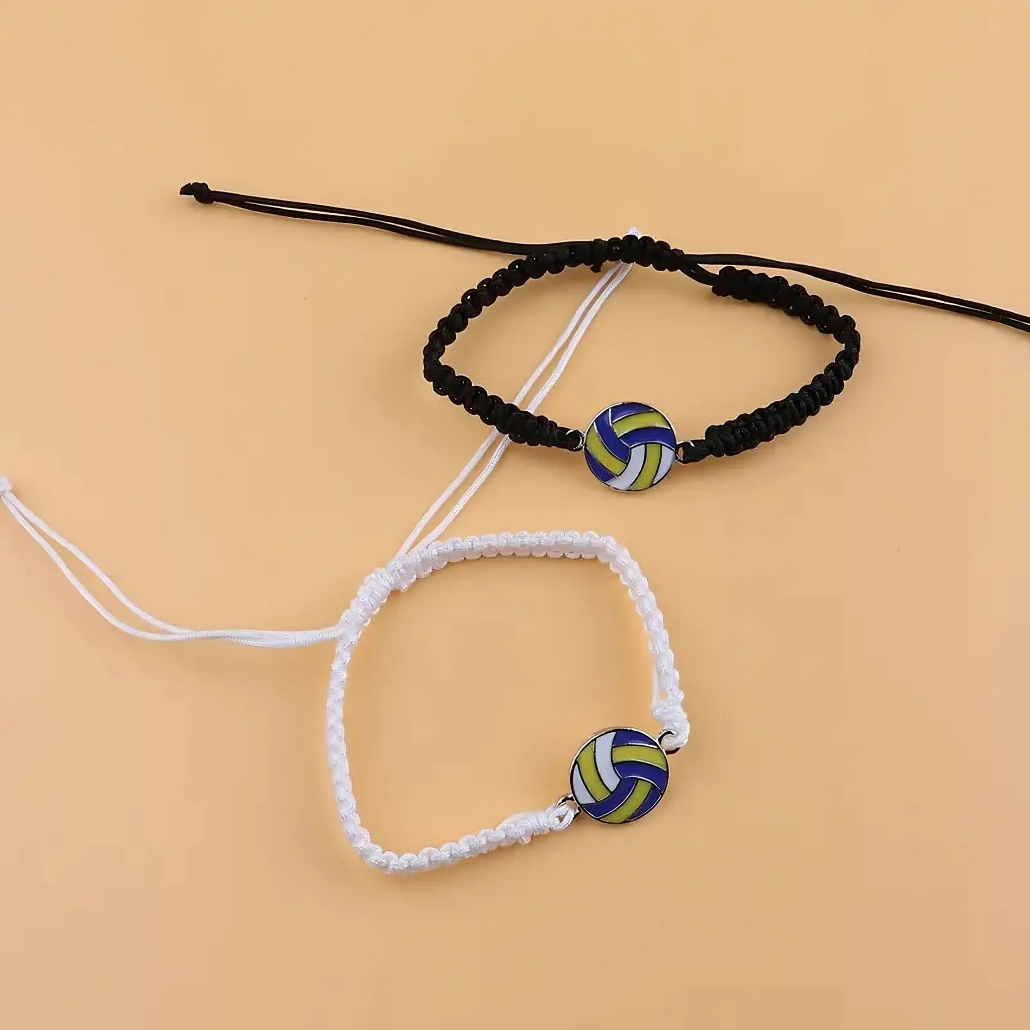 Volleyball Friendship Bracelets – Black & White Adjustable Pair