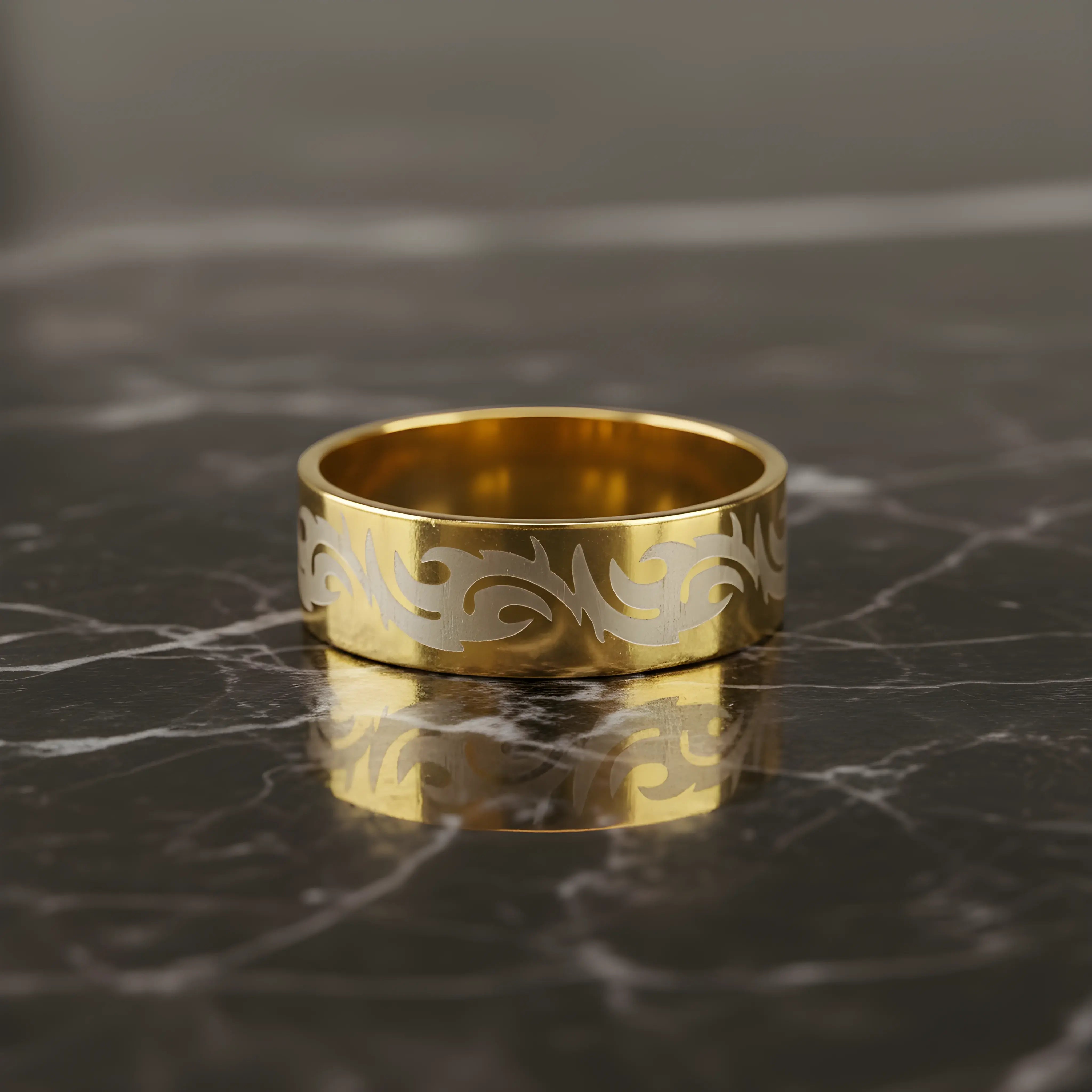 Gold Tribal Engraved Ring 6.6cm