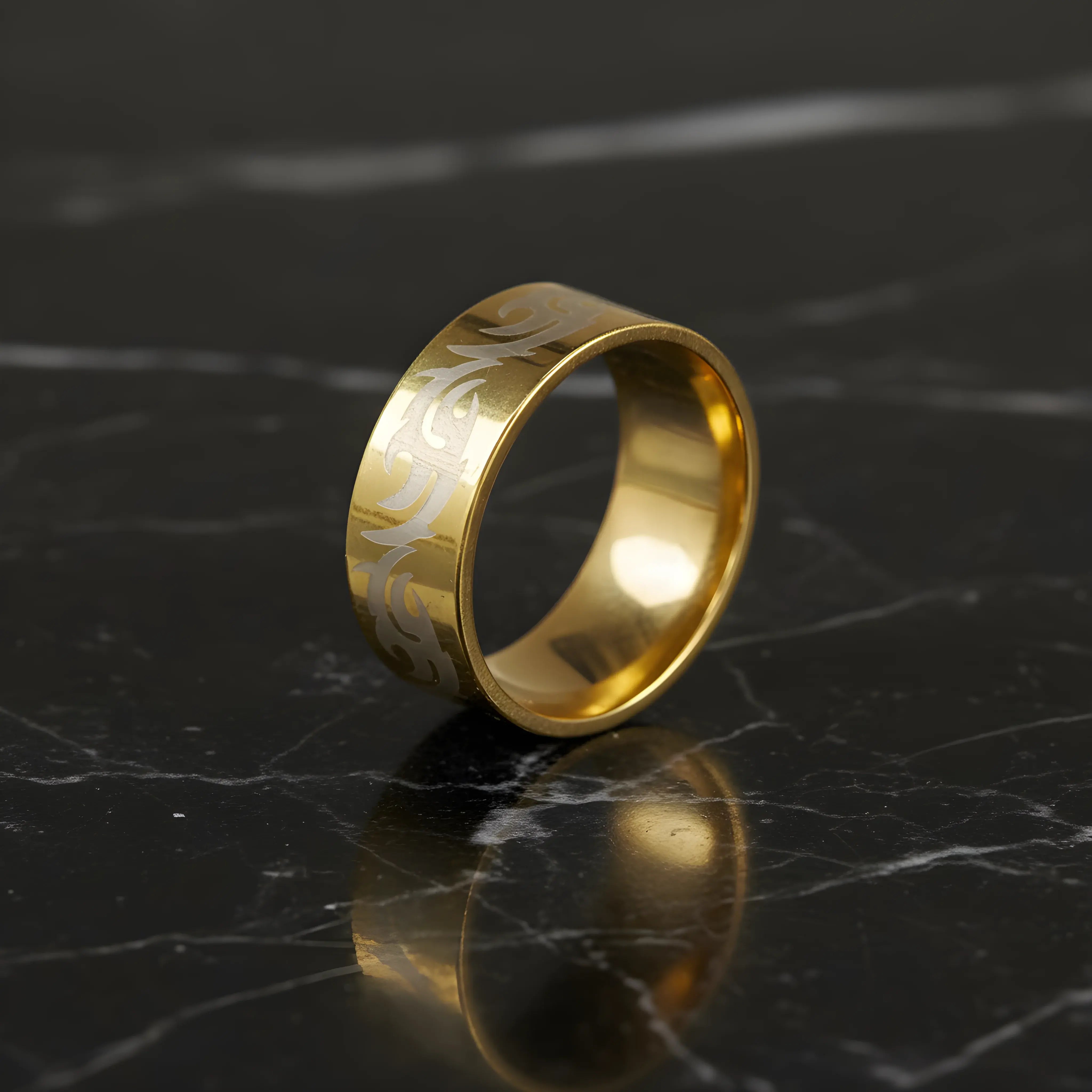 Gold Tribal Engraved Ring 6.6cm