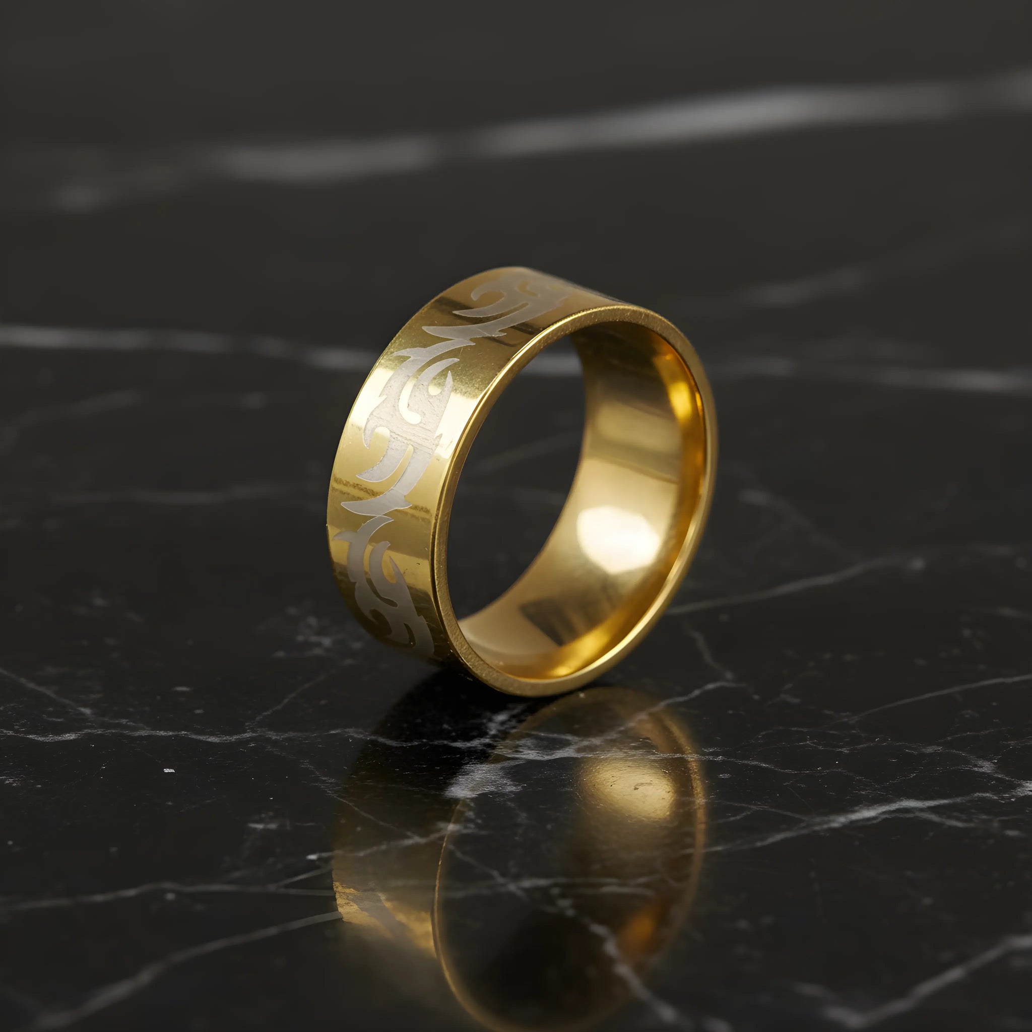 Gold Tribal Engraved Ring 6.6cm