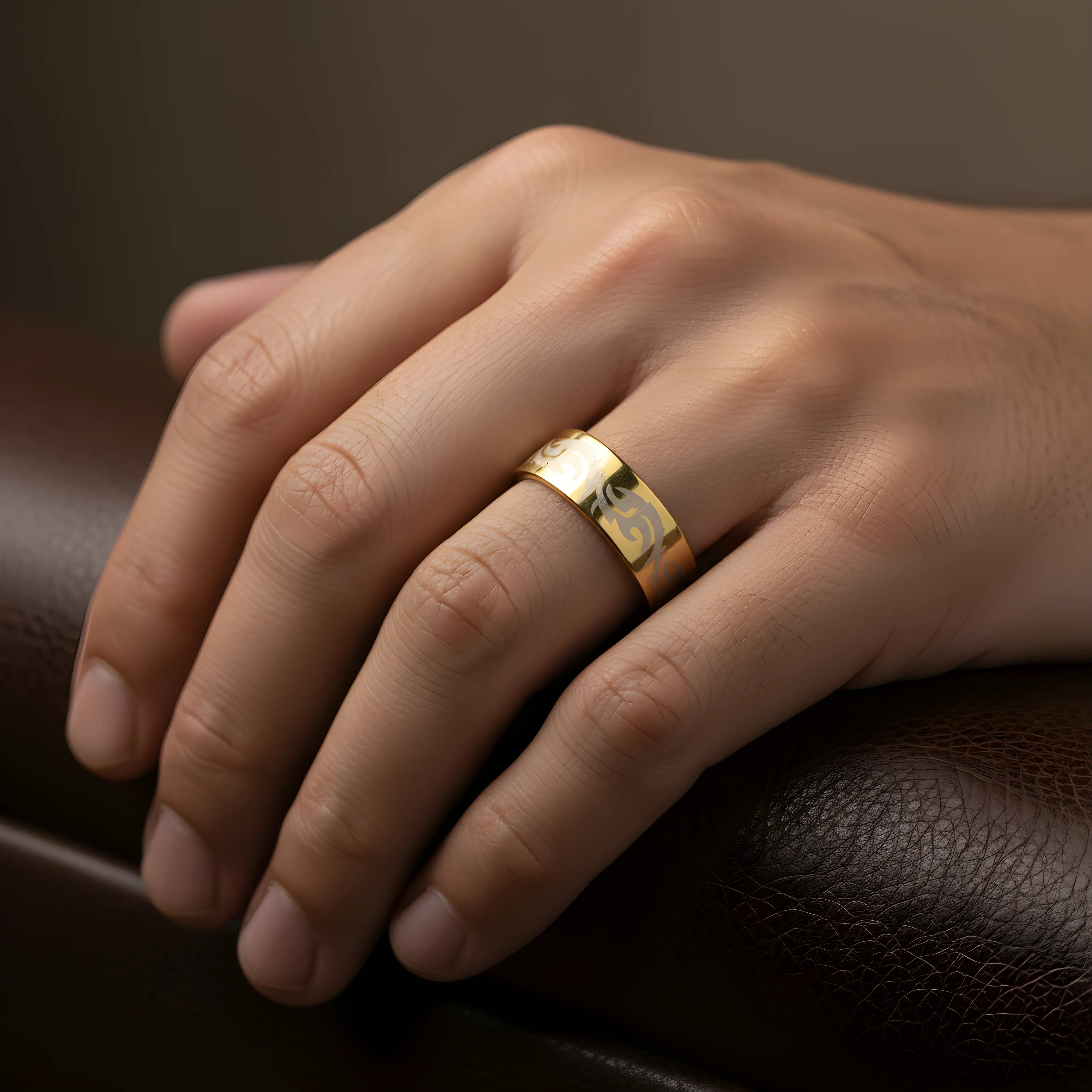 Gold Tribal Engraved Ring 6.6cm