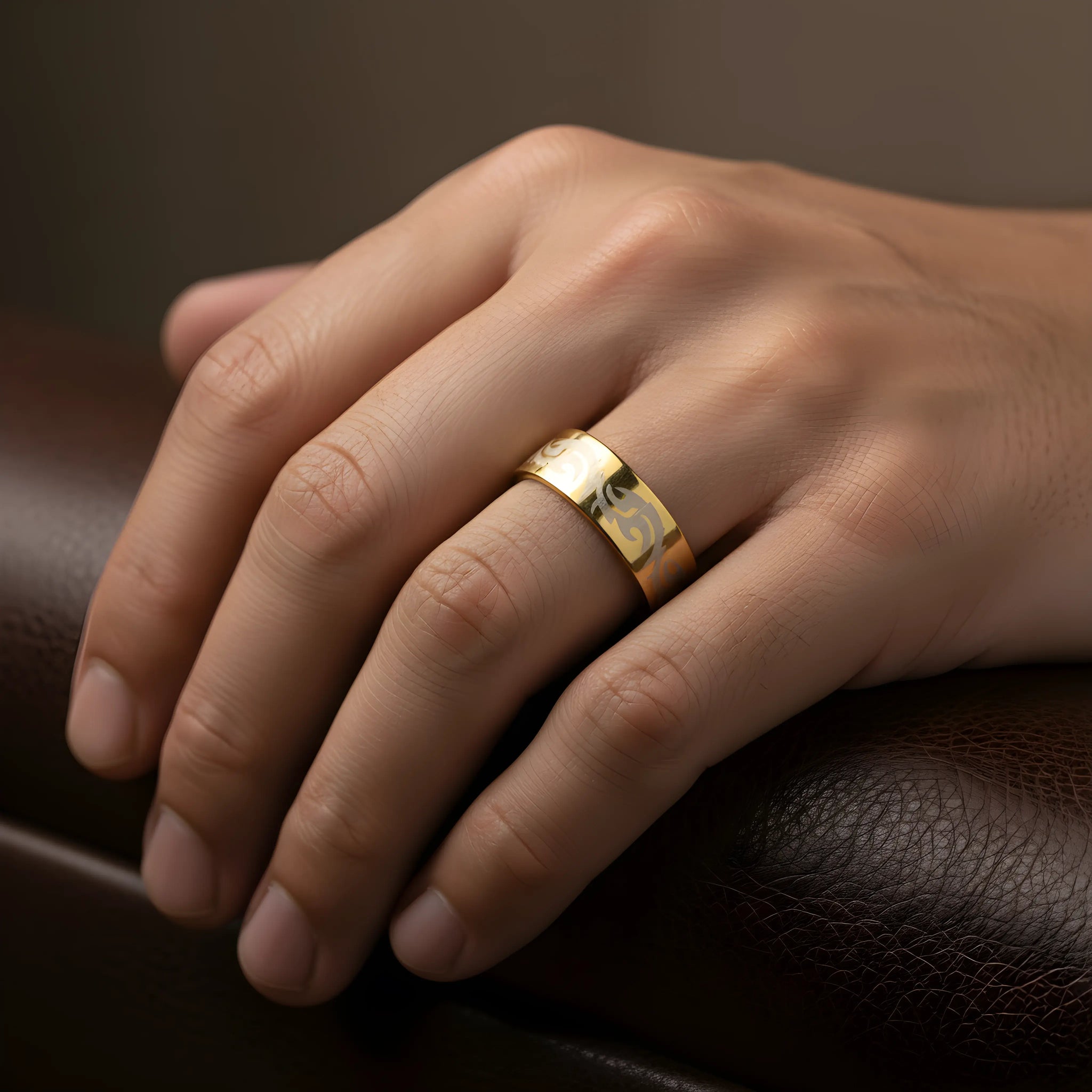 Gold Tribal Engraved Ring 6.6cm