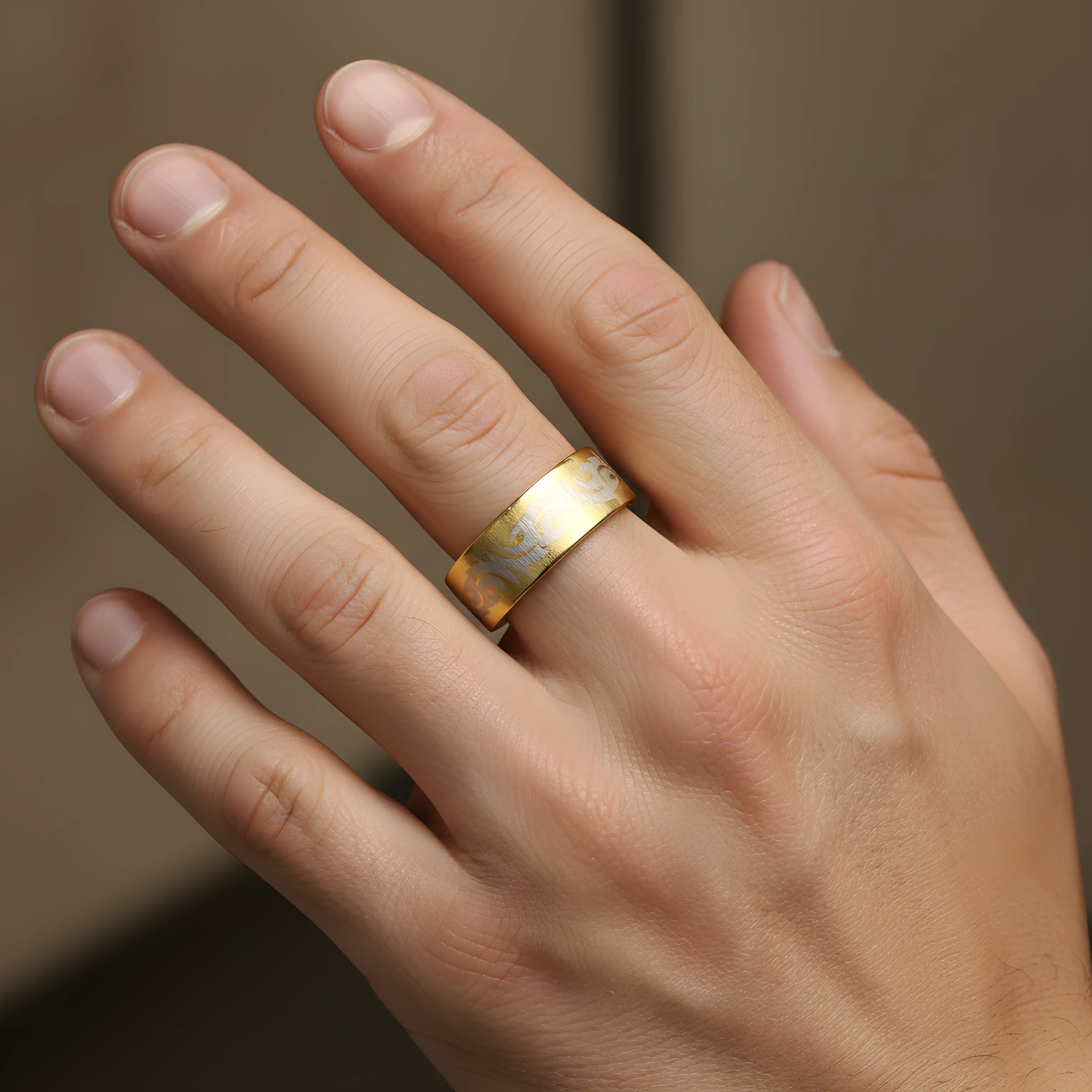 Gold Tribal Engraved Ring 6.6cm