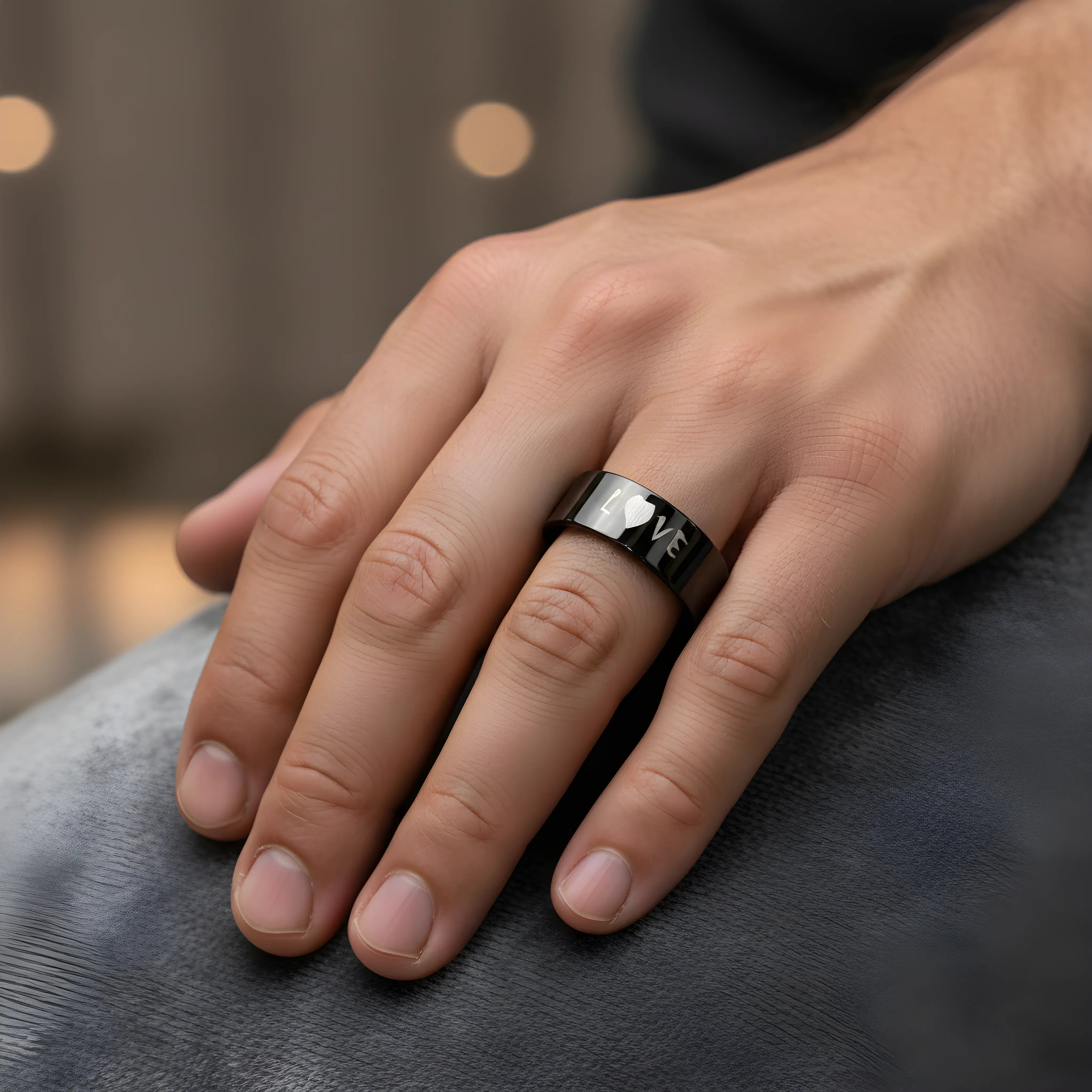 Black Love Heart Ring 6cm