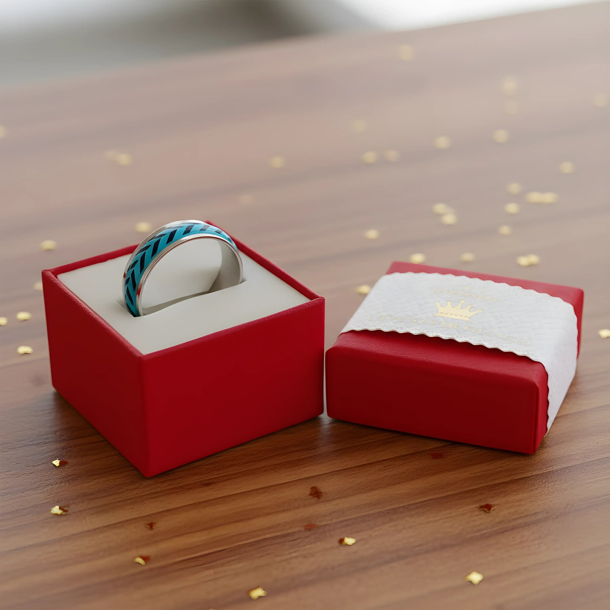 Blue Chevron Inlay Titanium Ring 6.7cm