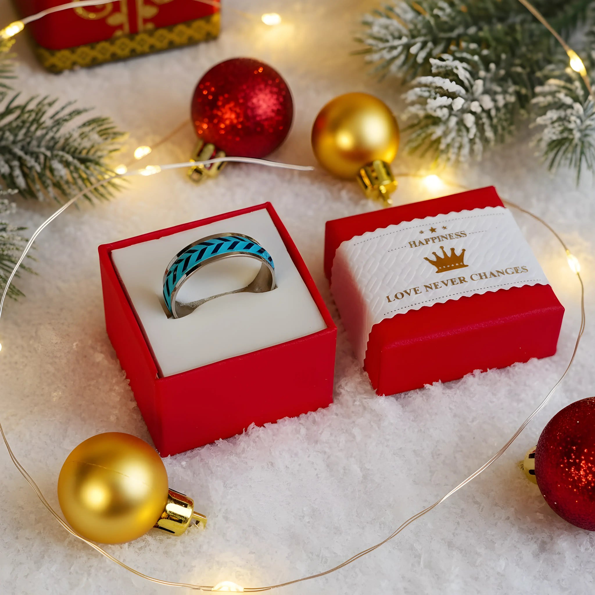 Blue Chevron Inlay Titanium Ring 6.7cm