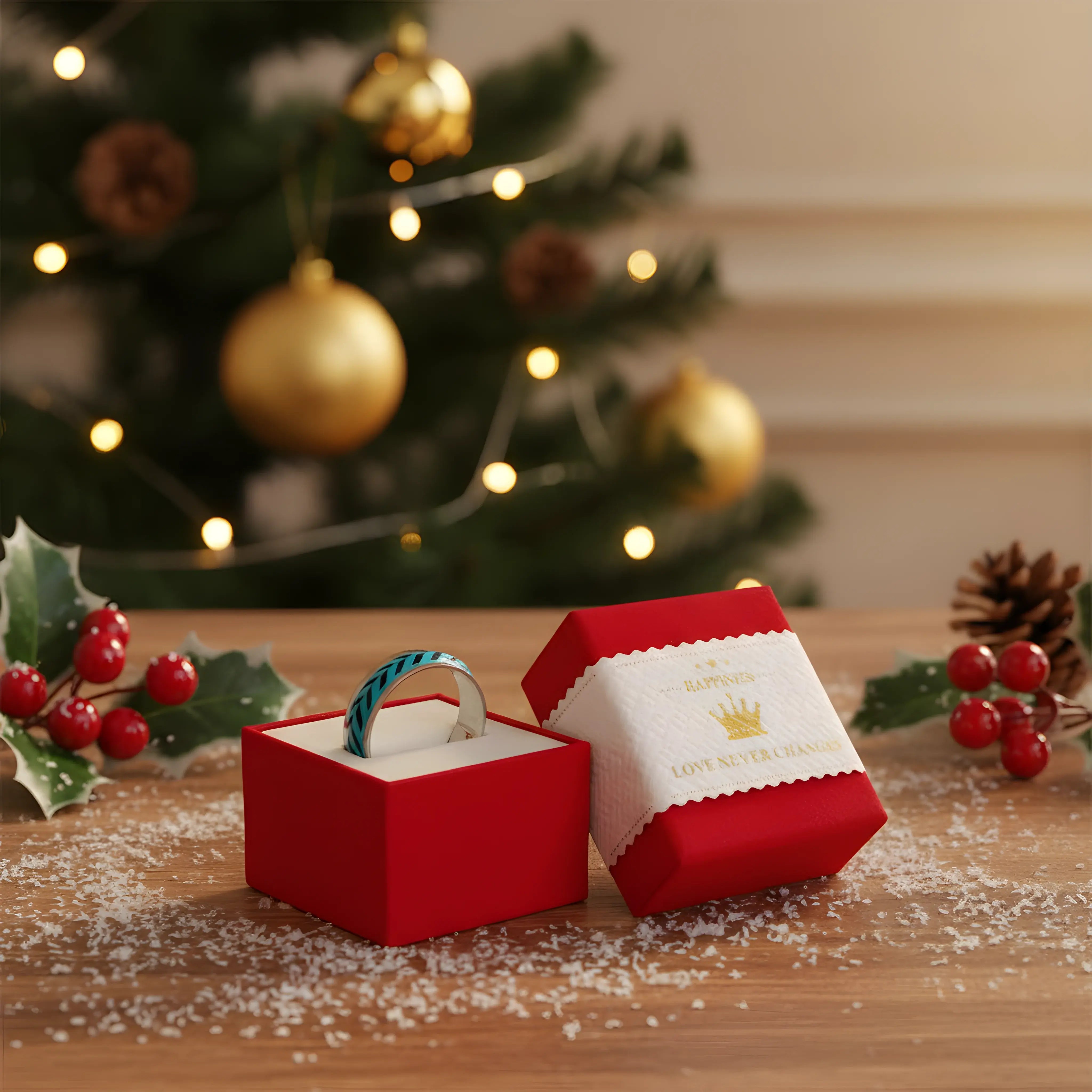 Blue Chevron Inlay Titanium Ring 6.7cm