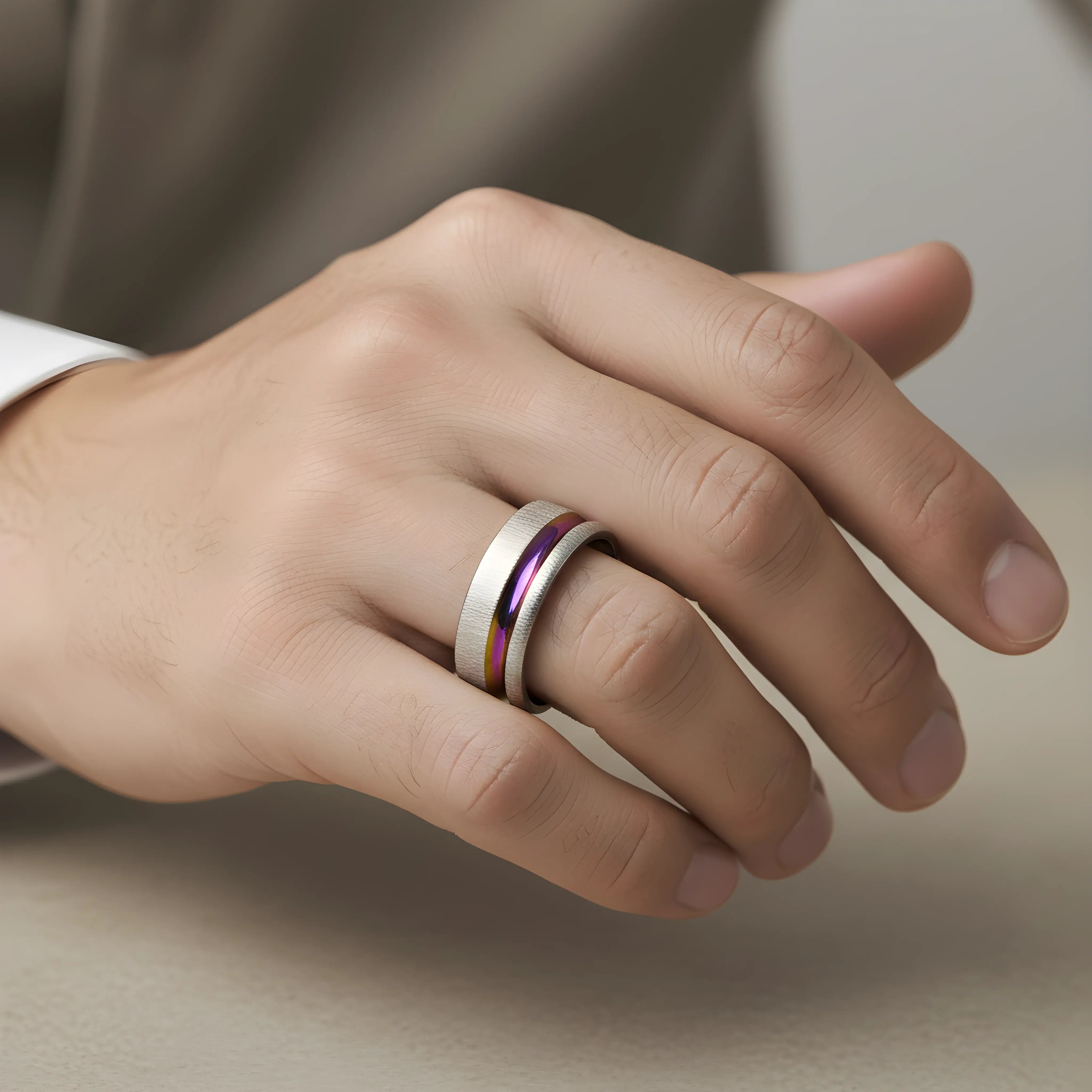 Titanium Rainbow Inlay Ring 6.2cm