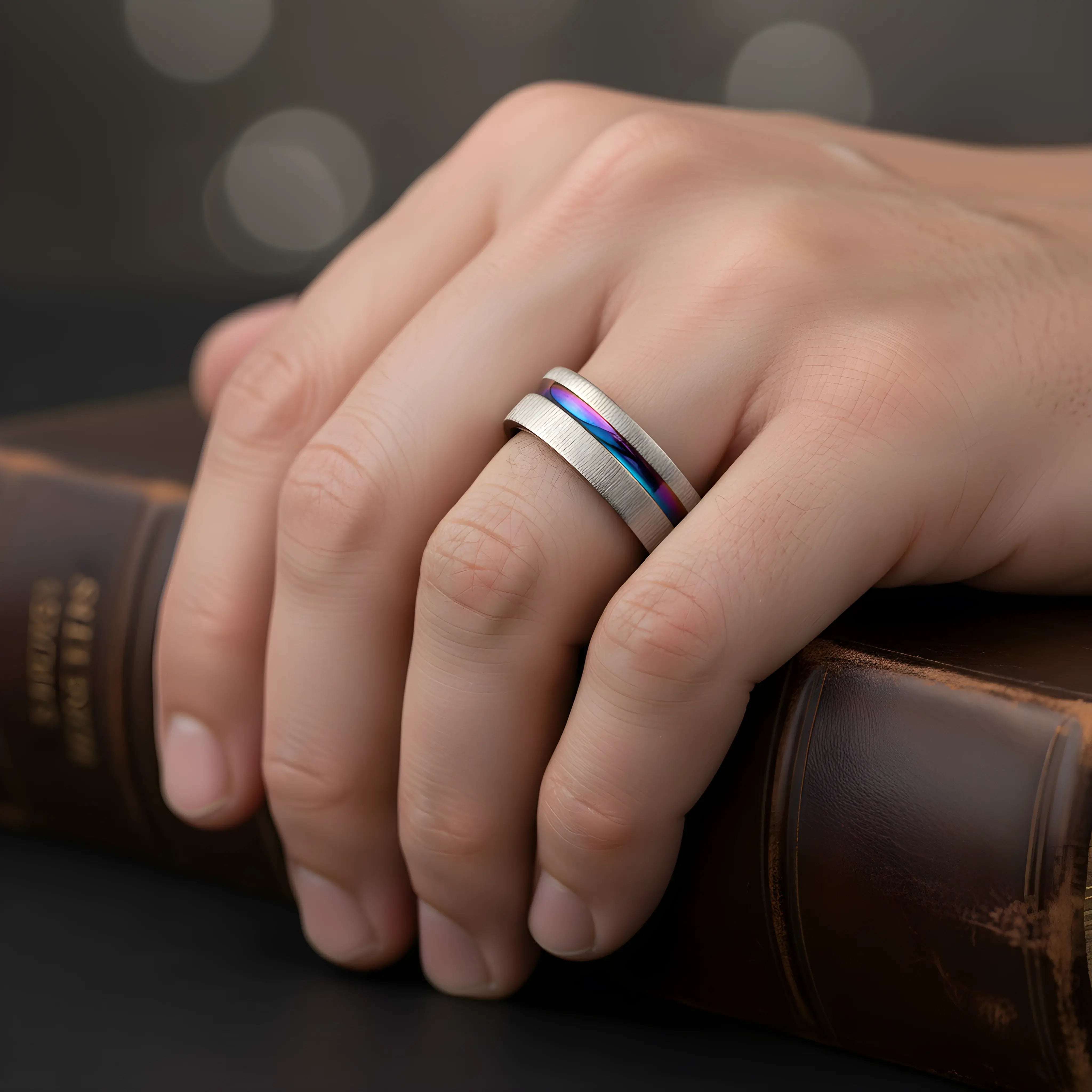 Titanium Rainbow Inlay Ring 6.2cm