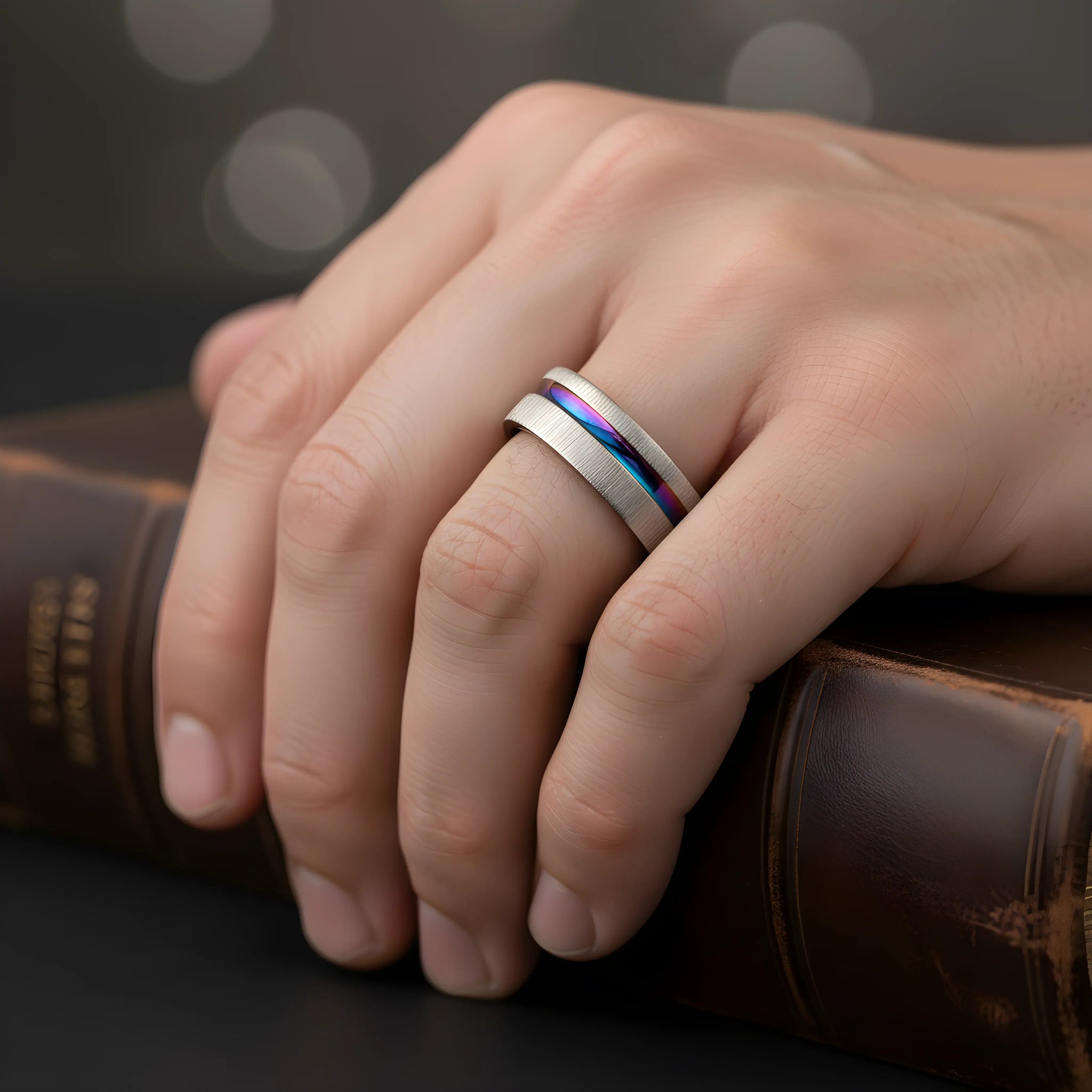 Titanium Rainbow Inlay Ring 6.2cm