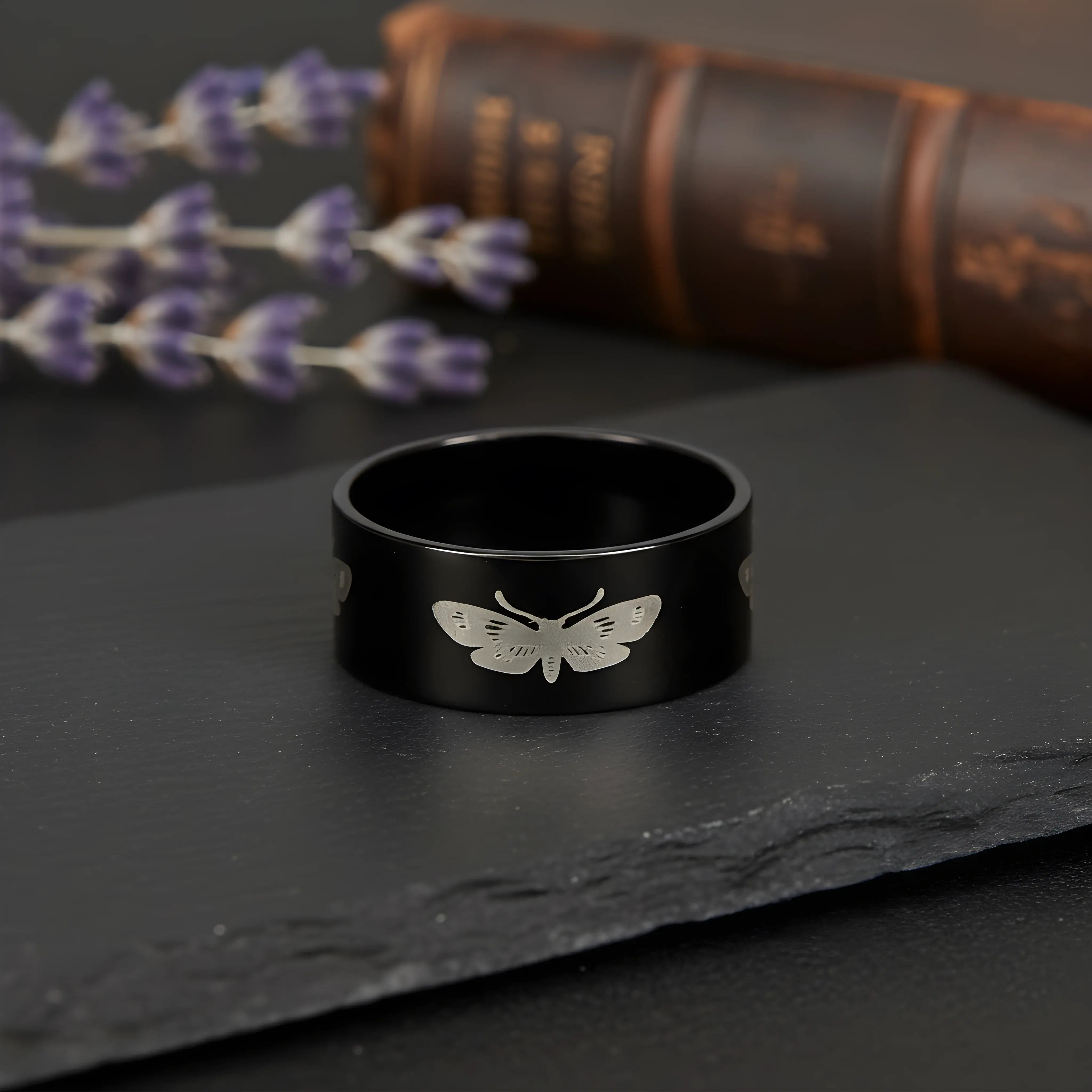 Black Butterfly Engraved Ring 5.6cm