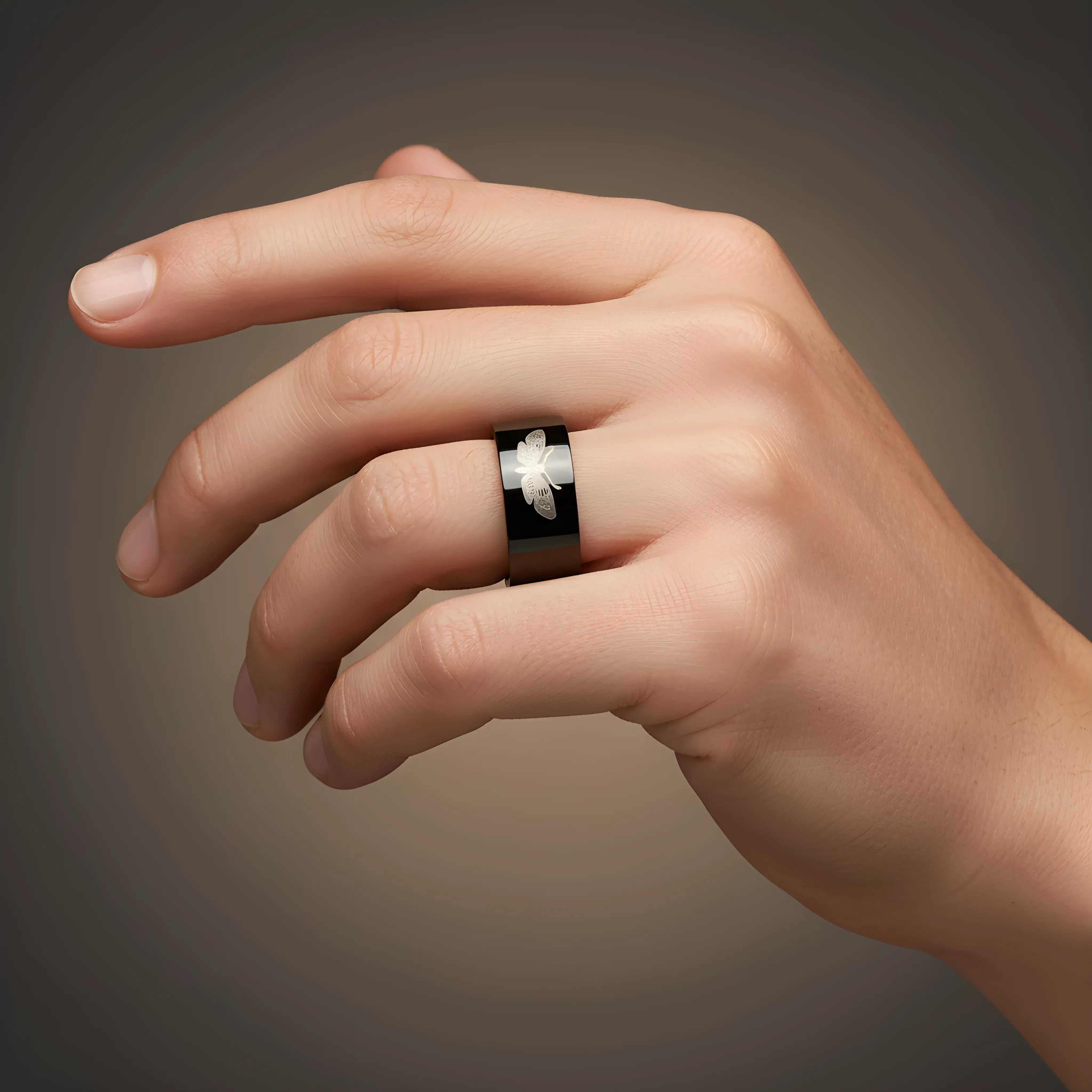 Black Butterfly Engraved Ring 5.6cm