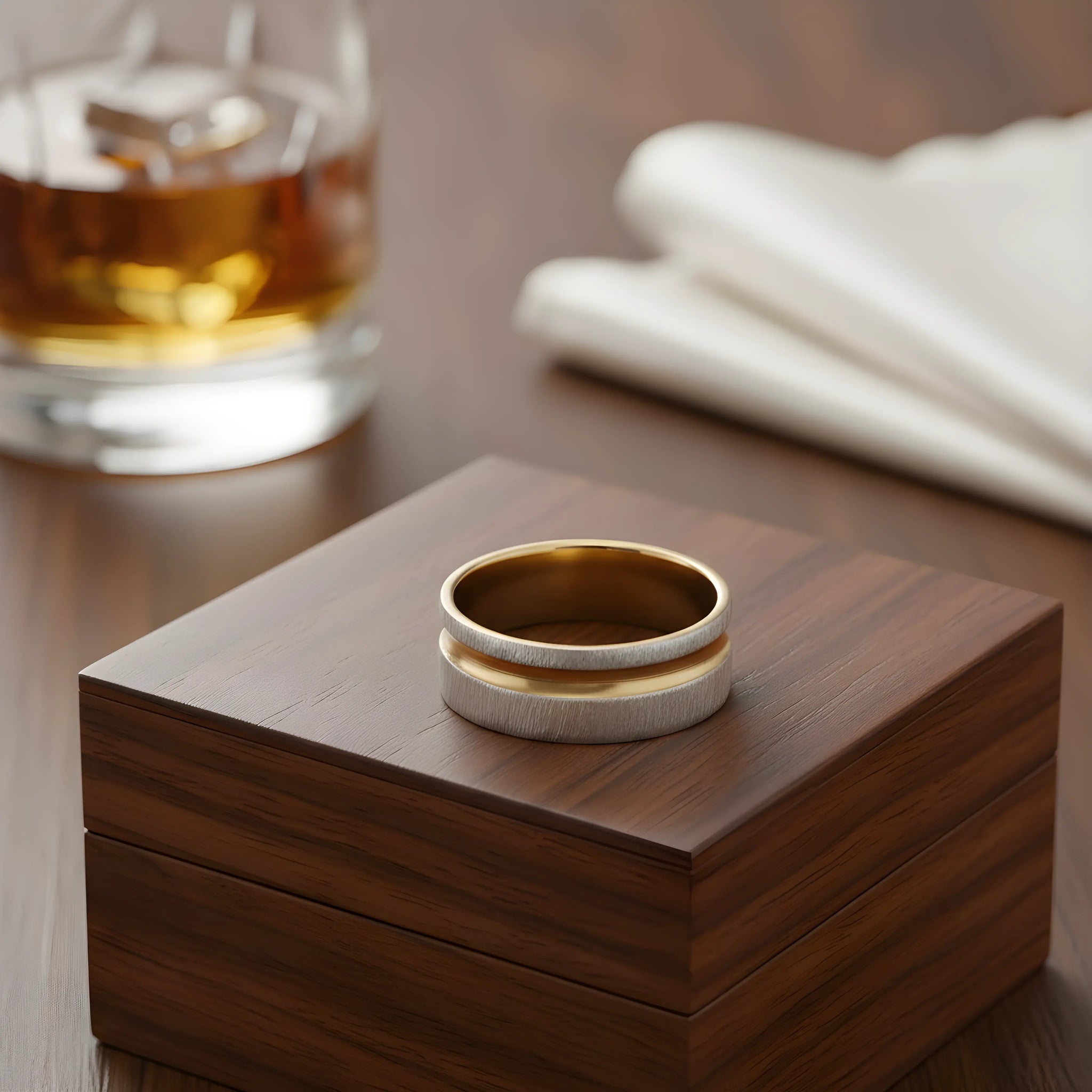 Two-Tone Brushed Gold & Silver Ring 5.9cm