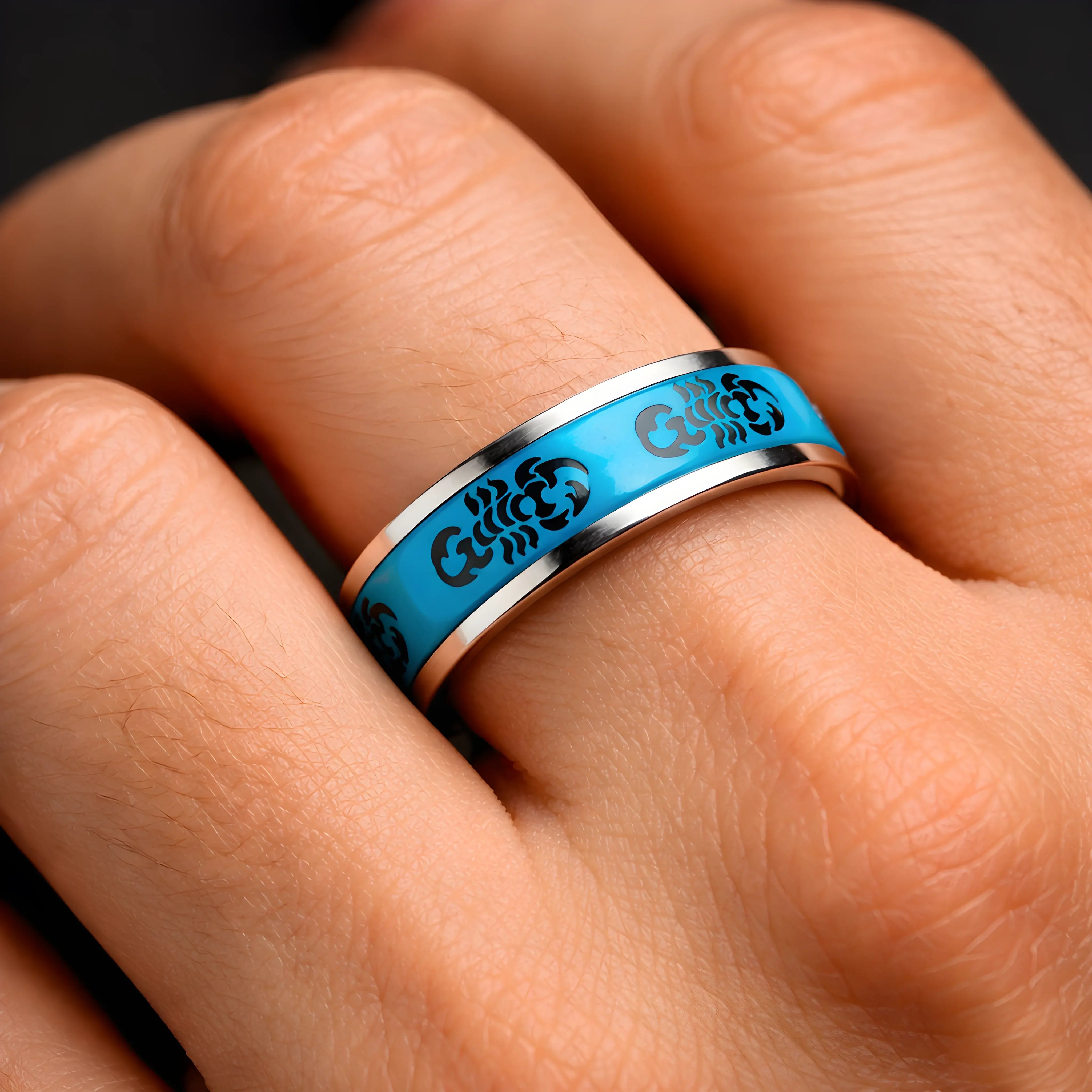 Blue Scorpion Symbol Ring 6cm